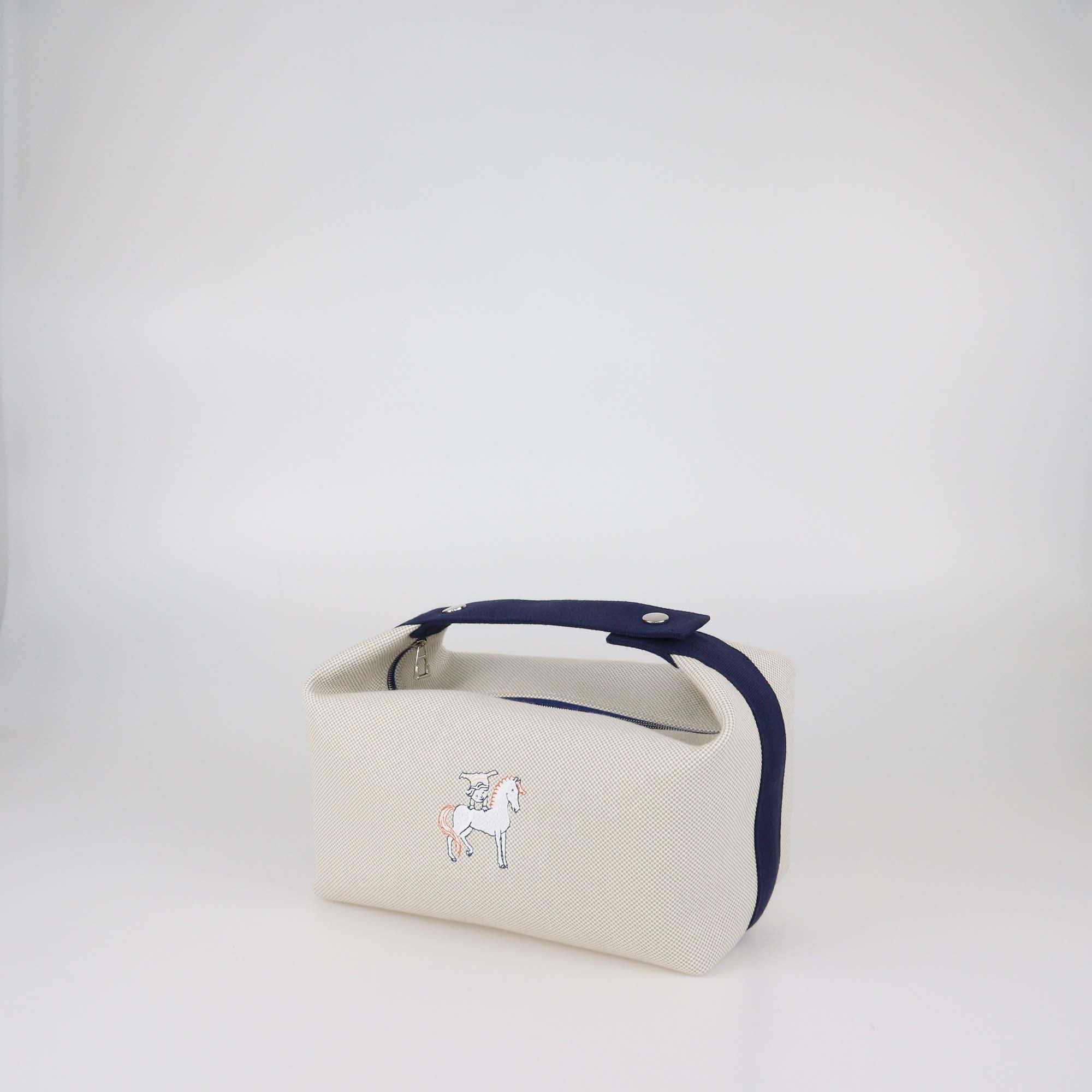 Hermes Bleu Nattier Toile Cabriole Bride-a-Brac Large Case