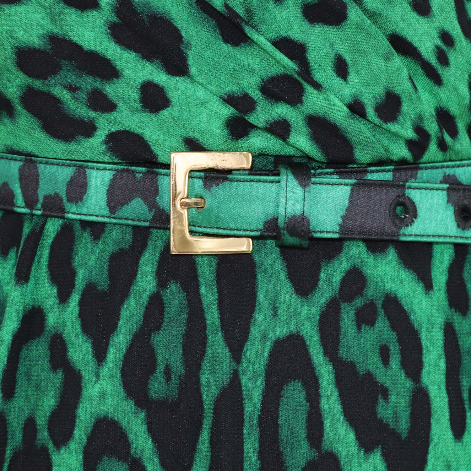 Dolce & Gabbana Green/Black Viscose Leopard Print Ruffled Mini Dress