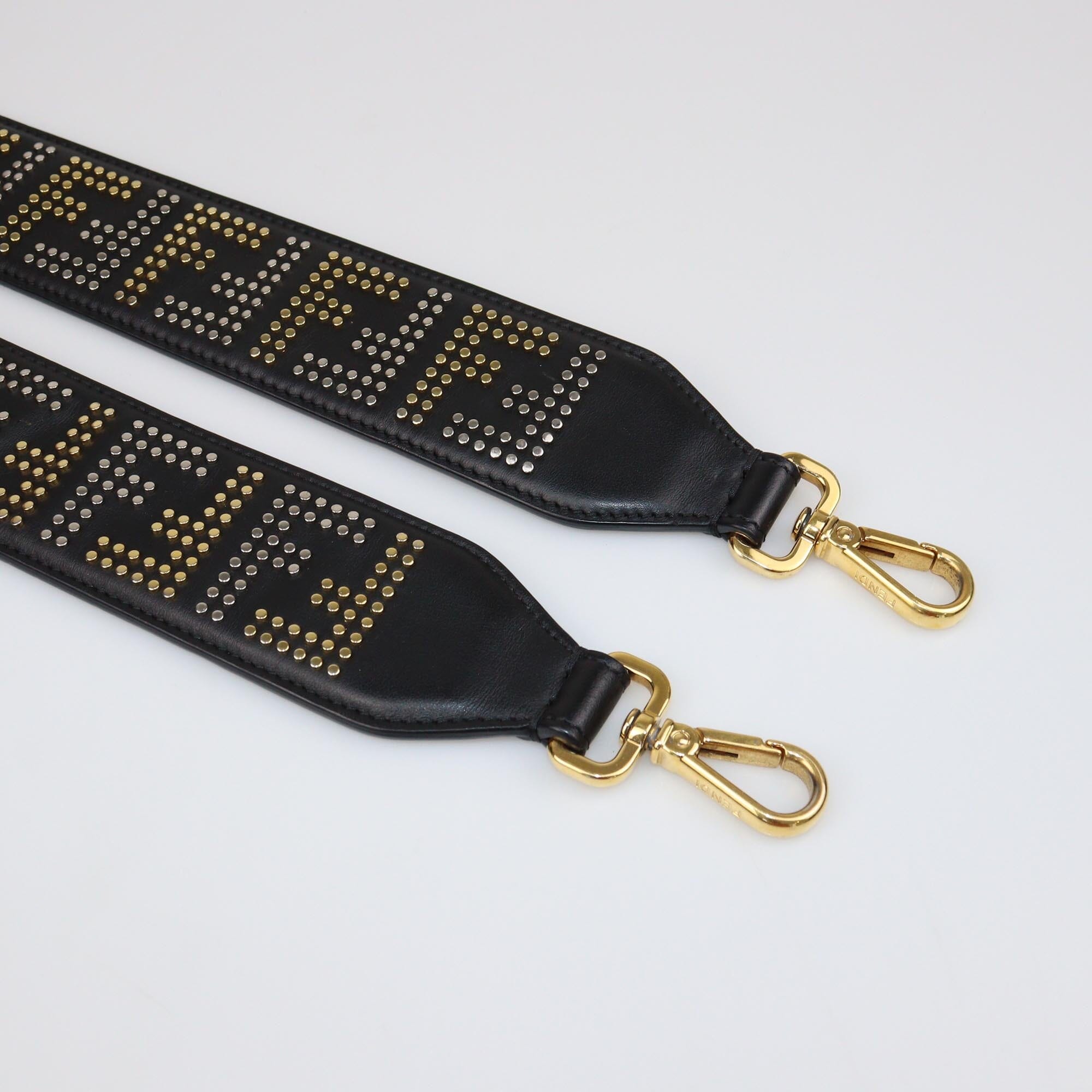 Fendi Black FF Studded Shoulder Bag Strap Womens Fendi