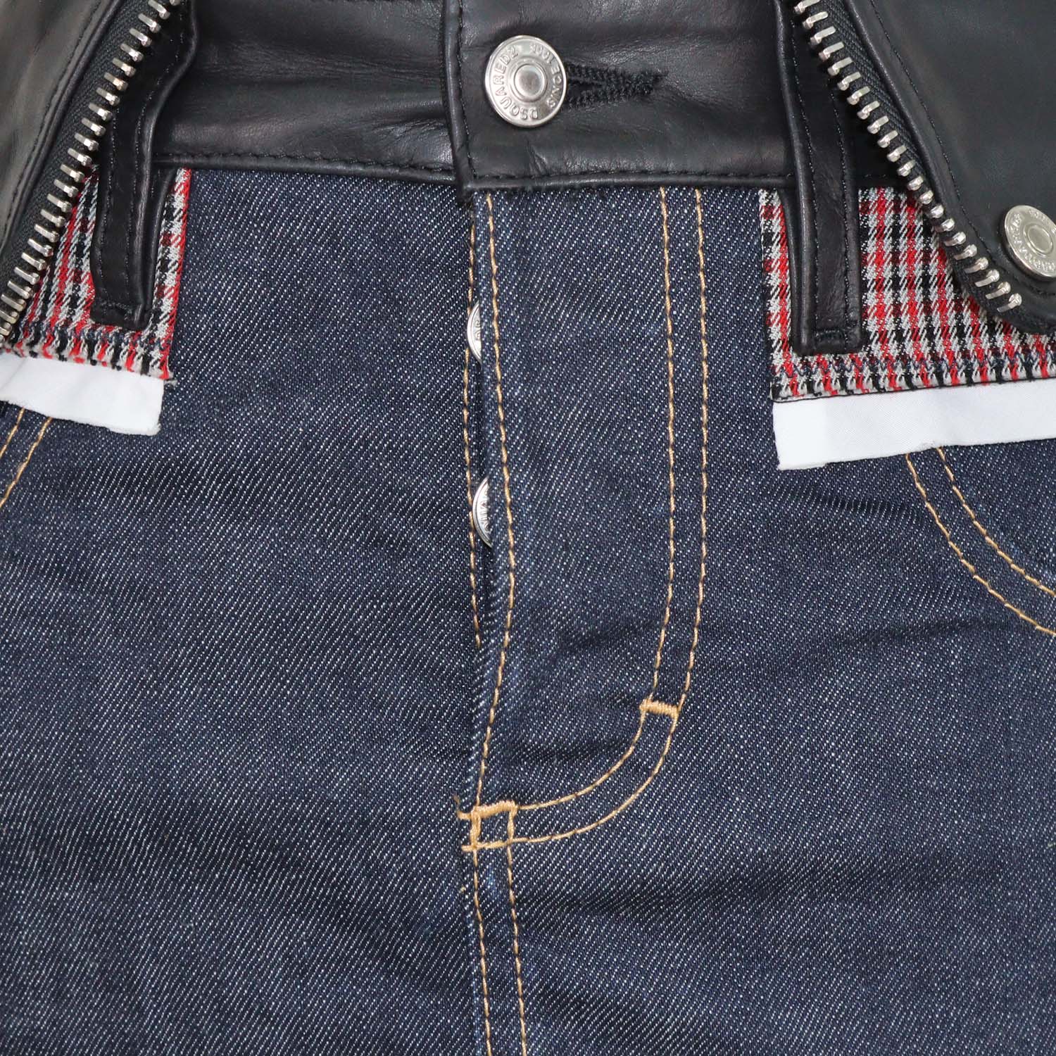 Dsquared2 Dark Blue/Black Denim and Leather Layered Mini Skirt