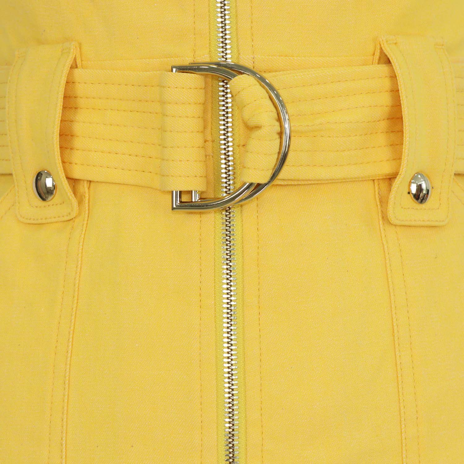 Diane Von Furstenberg Yellow Cotton Front Zip Belted Sleeveless Dress