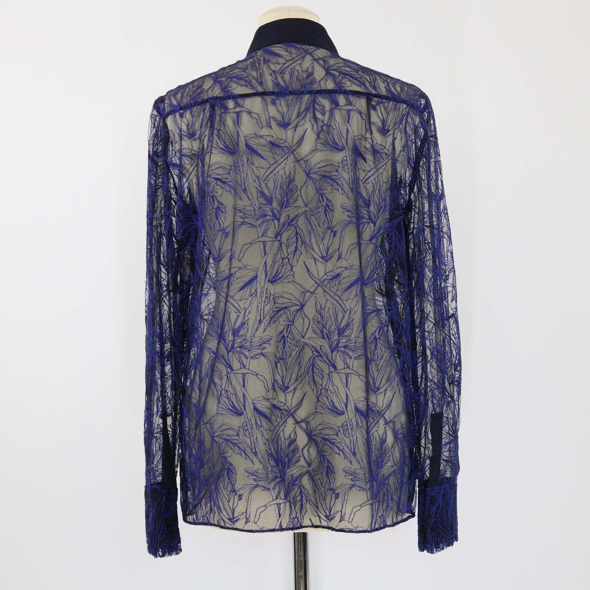 Roberto Cavalli Navy Blue Lace Pattern Long Sleeve Button-Up Top Womens Roberto Cavalli