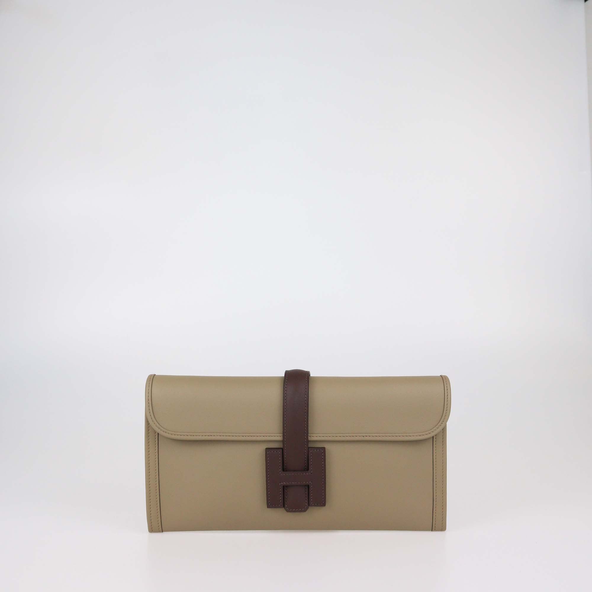 Hermes Beige Marfa/Ebene Swift Leather Jige Elan 29 Clutch