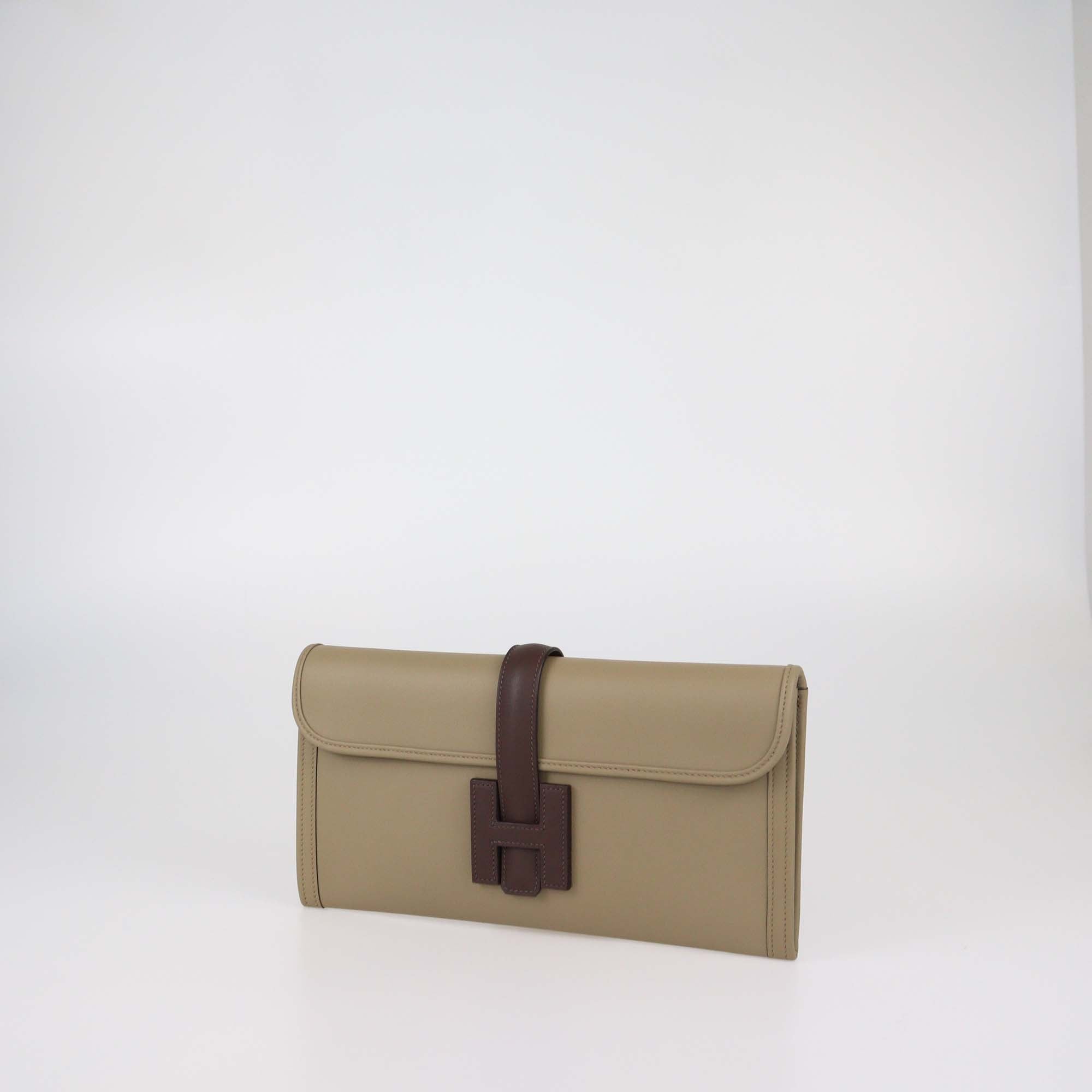 Hermes Beige Marfa/Ebene Swift Leather Jige Elan 29 Clutch