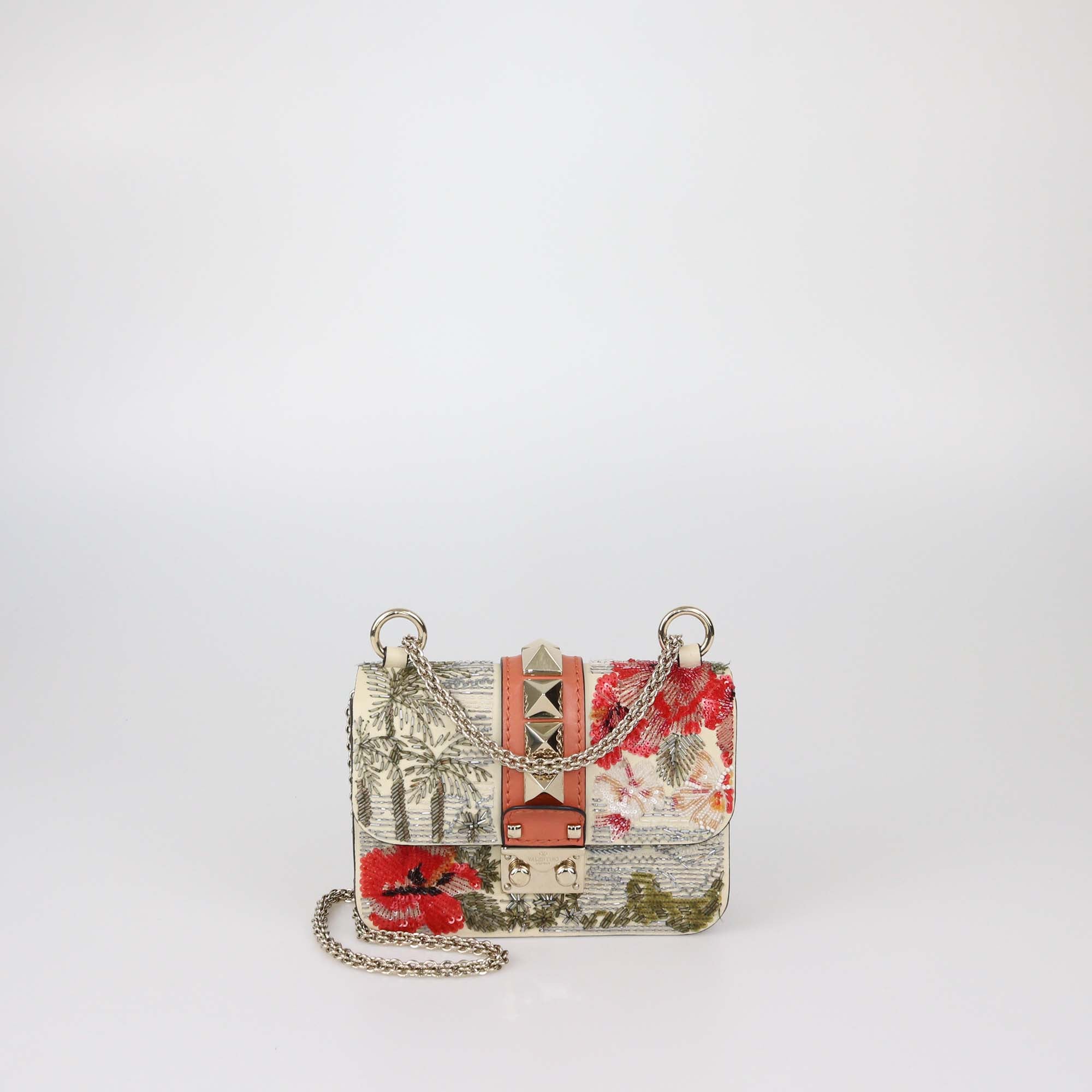 Valentino Multicolor Leather Beaded Rockstud Mini Glam Lock Shoulder Bag