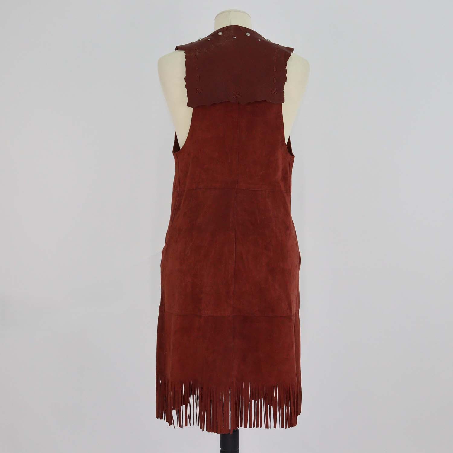 Roberto Cavalli Brown Suede and Leather Fringed Studded Long Vest