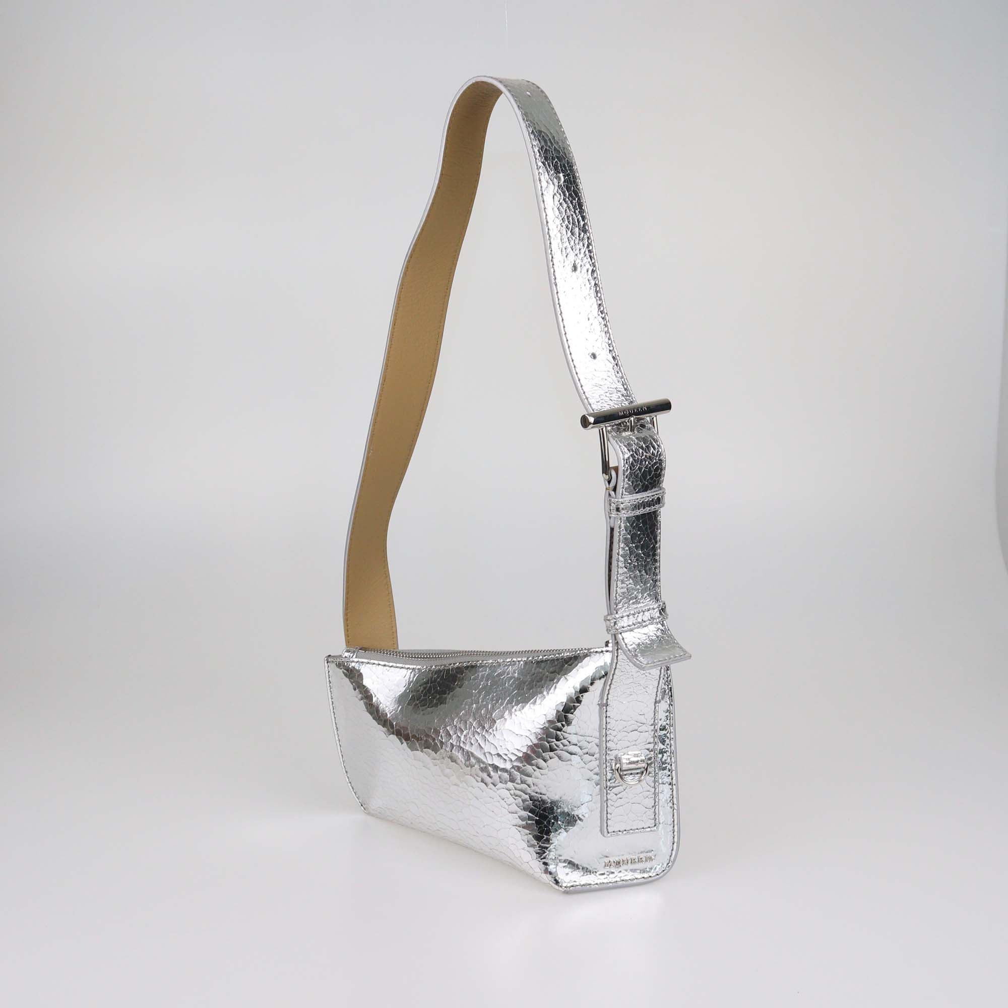 Alexander McQueen Silver Leather T-Bar Sling Shoulder Bag