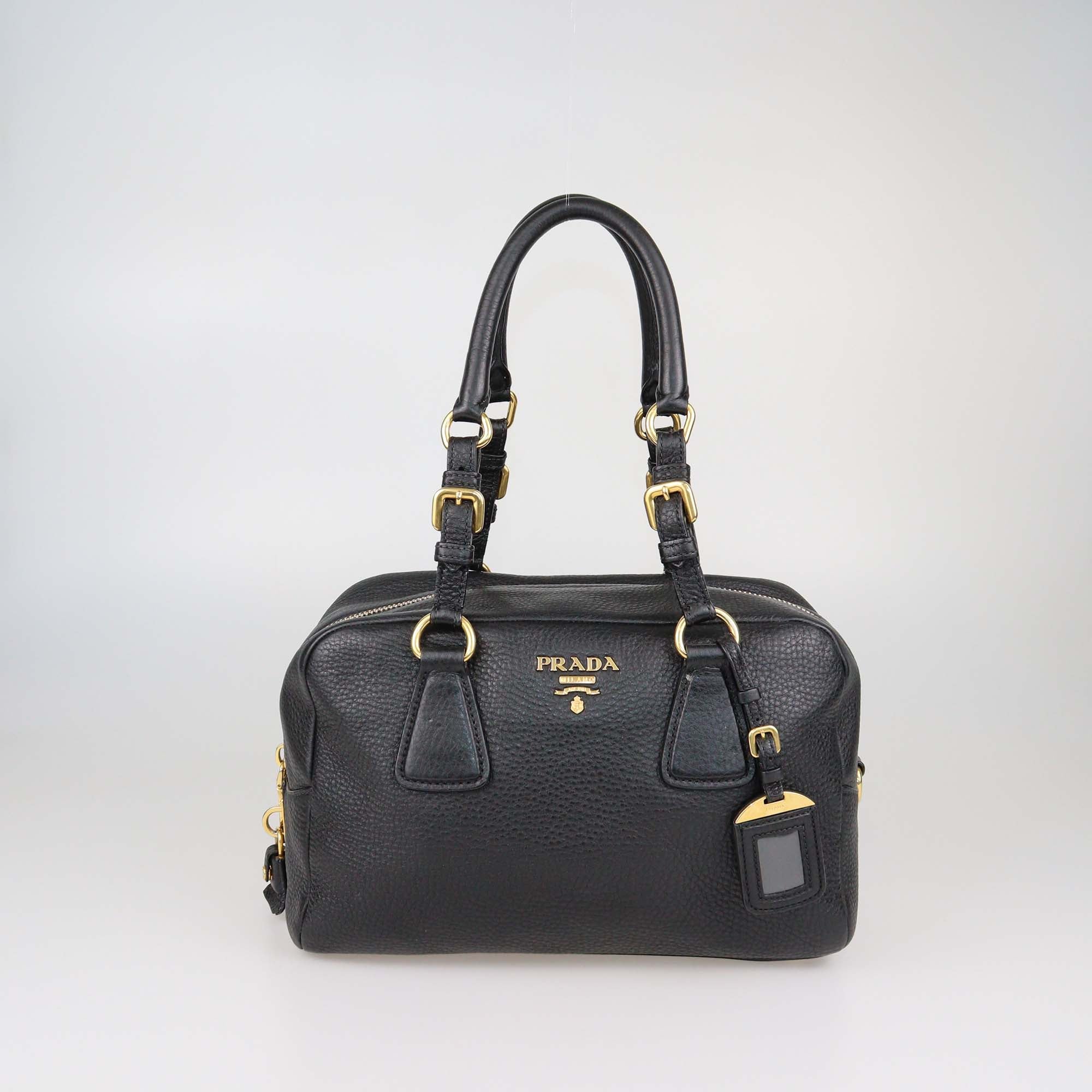 Prada Black Vitello Daino Bauletto Bag