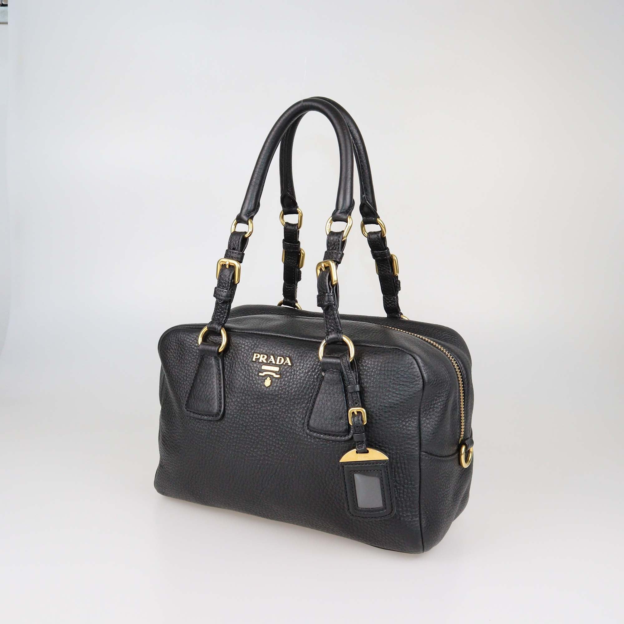 Prada Black Vitello Daino Bauletto Bag
