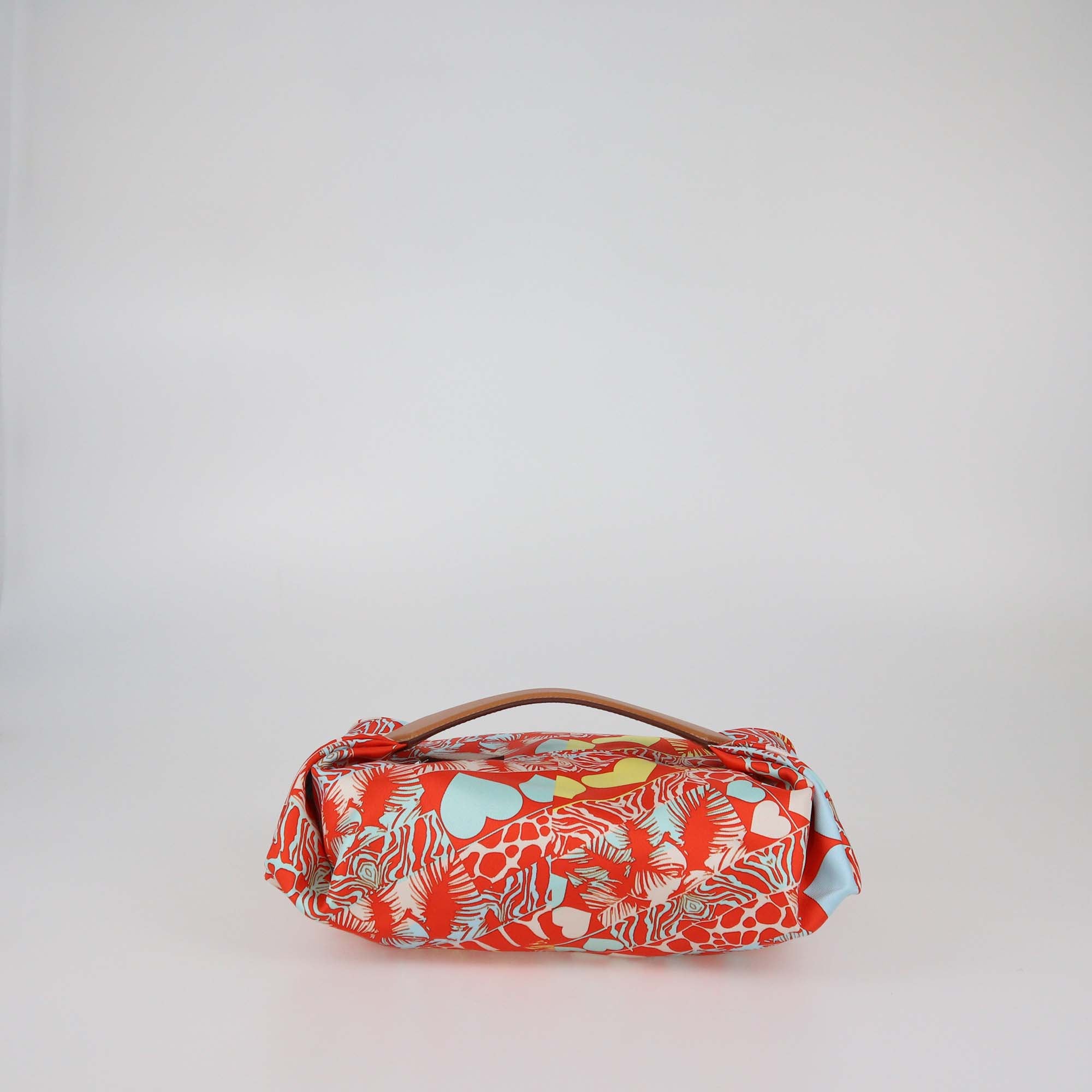 Hermes Capucine/Bleu Zéphyr/Nature Wild Print Silk Balusoie Bag