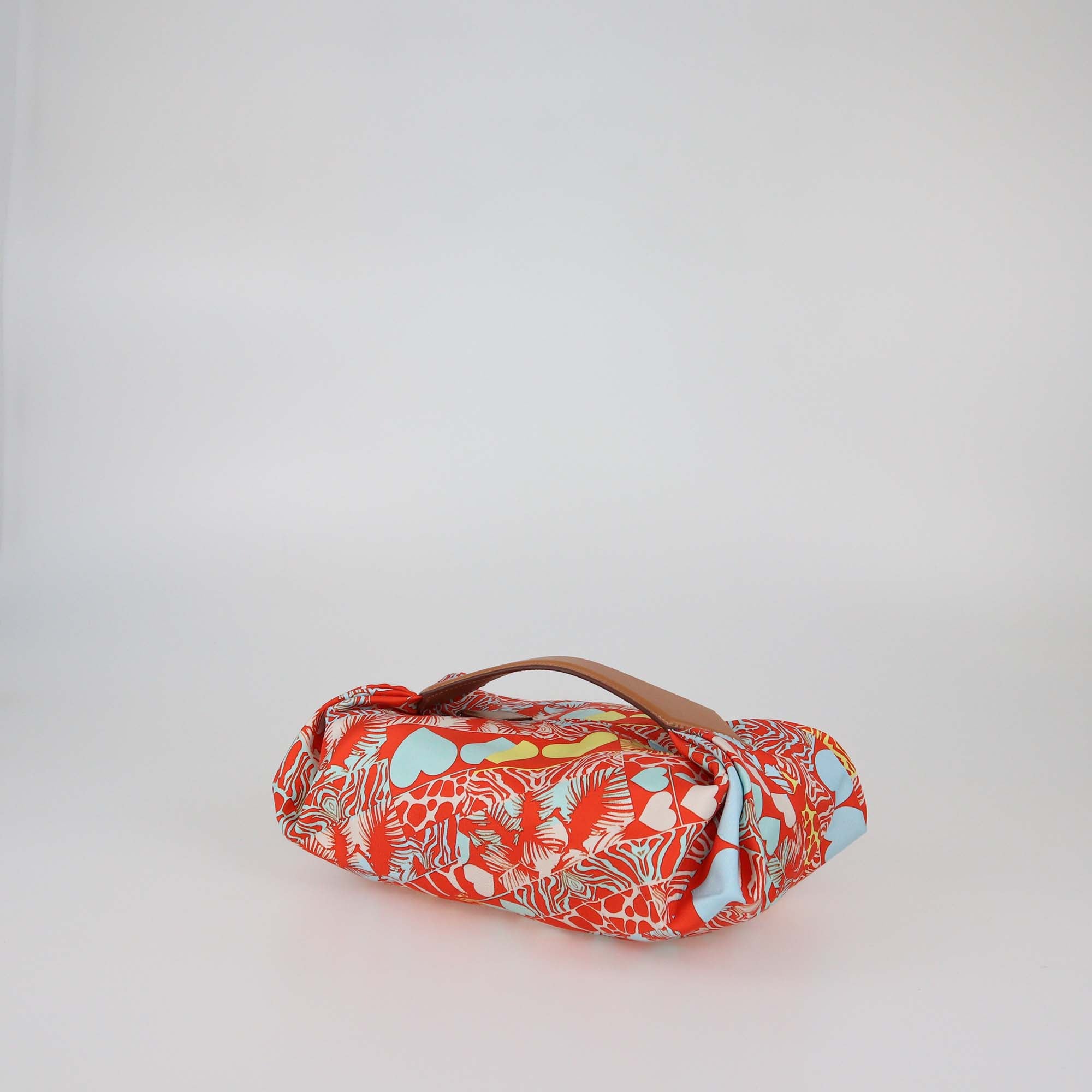 Hermes Capucine/Bleu Zéphyr/Nature Wild Print Silk Balusoie Bag