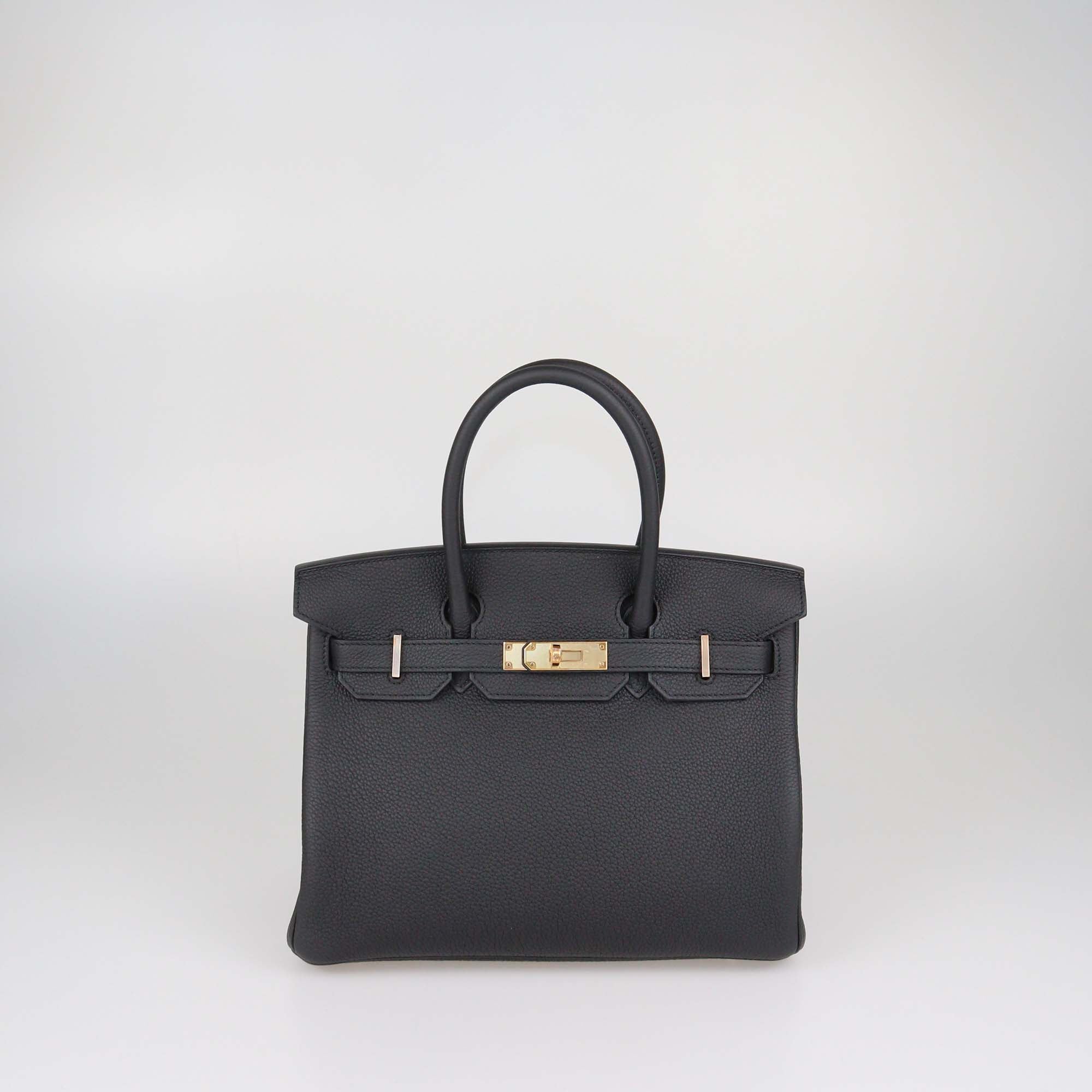 Hermes Black Togo Leather Rose Gold Hardware Birkin 30 Bag