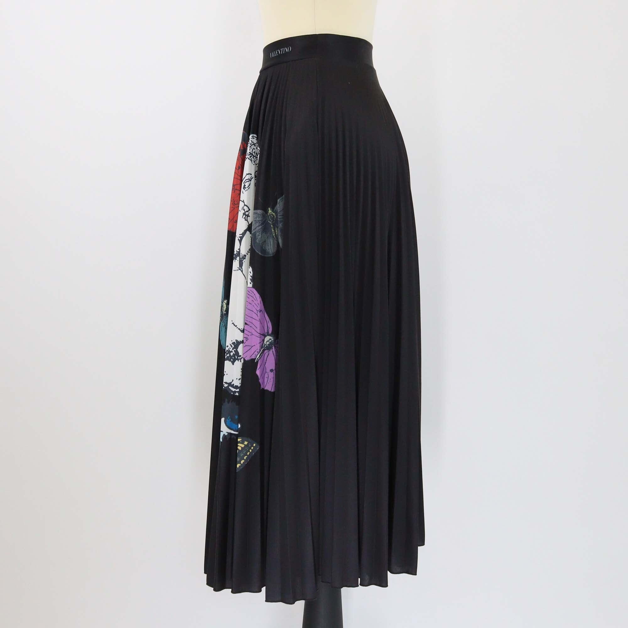 Valentino Black Printed Pleated Midi Skirt Womens Valentino