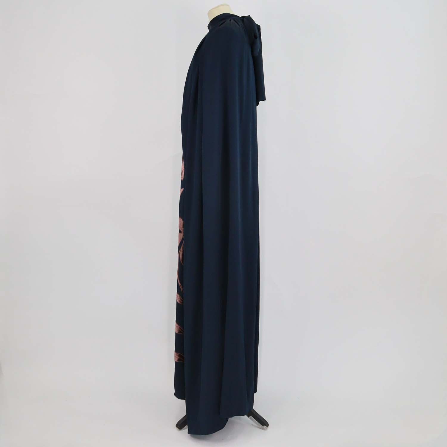 Biyan Navy Silk Blend Indara Velvet Embroidery Applique Cape Dress