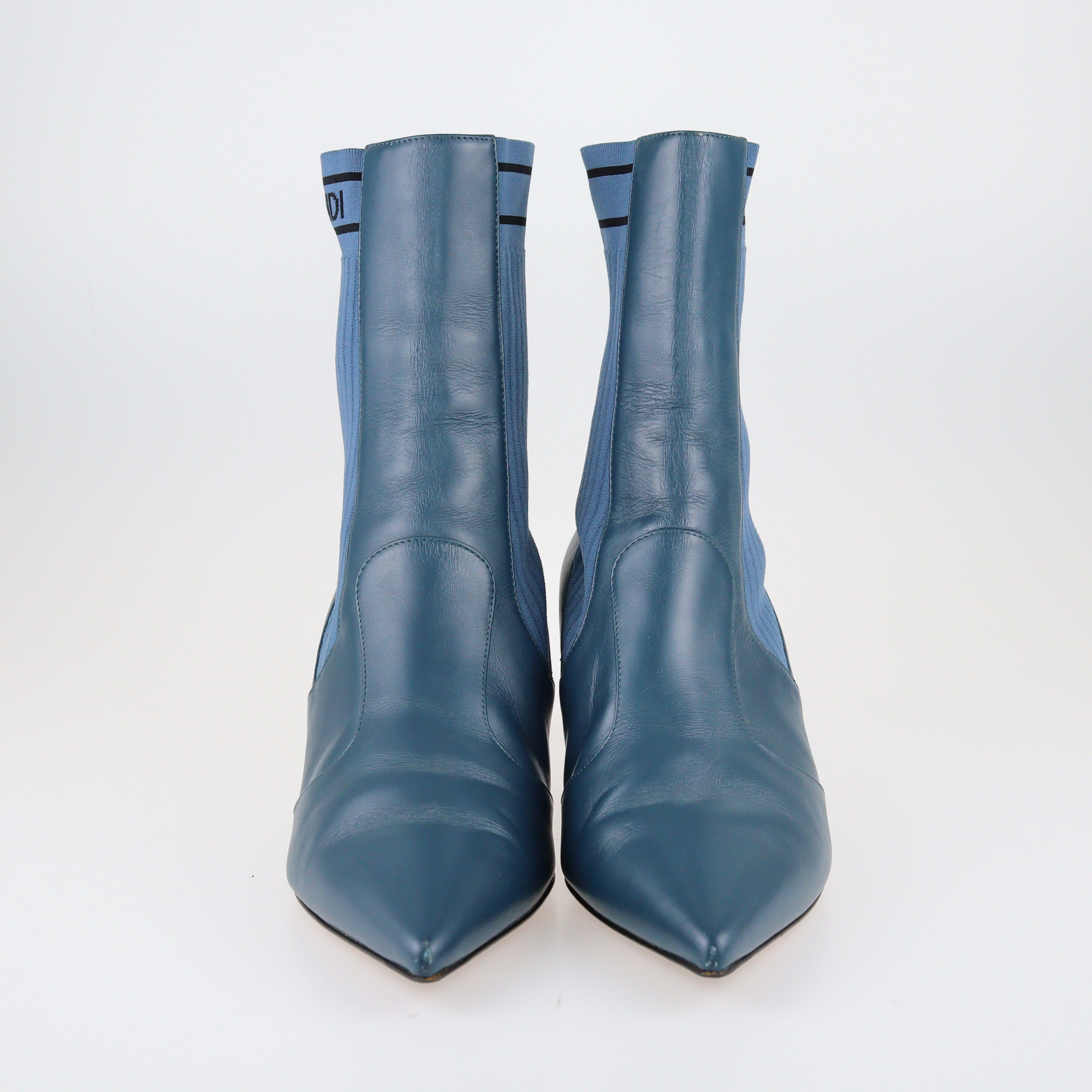 Blue Rockoko Pointed Toe Ankle Boots Shoes Fendi 