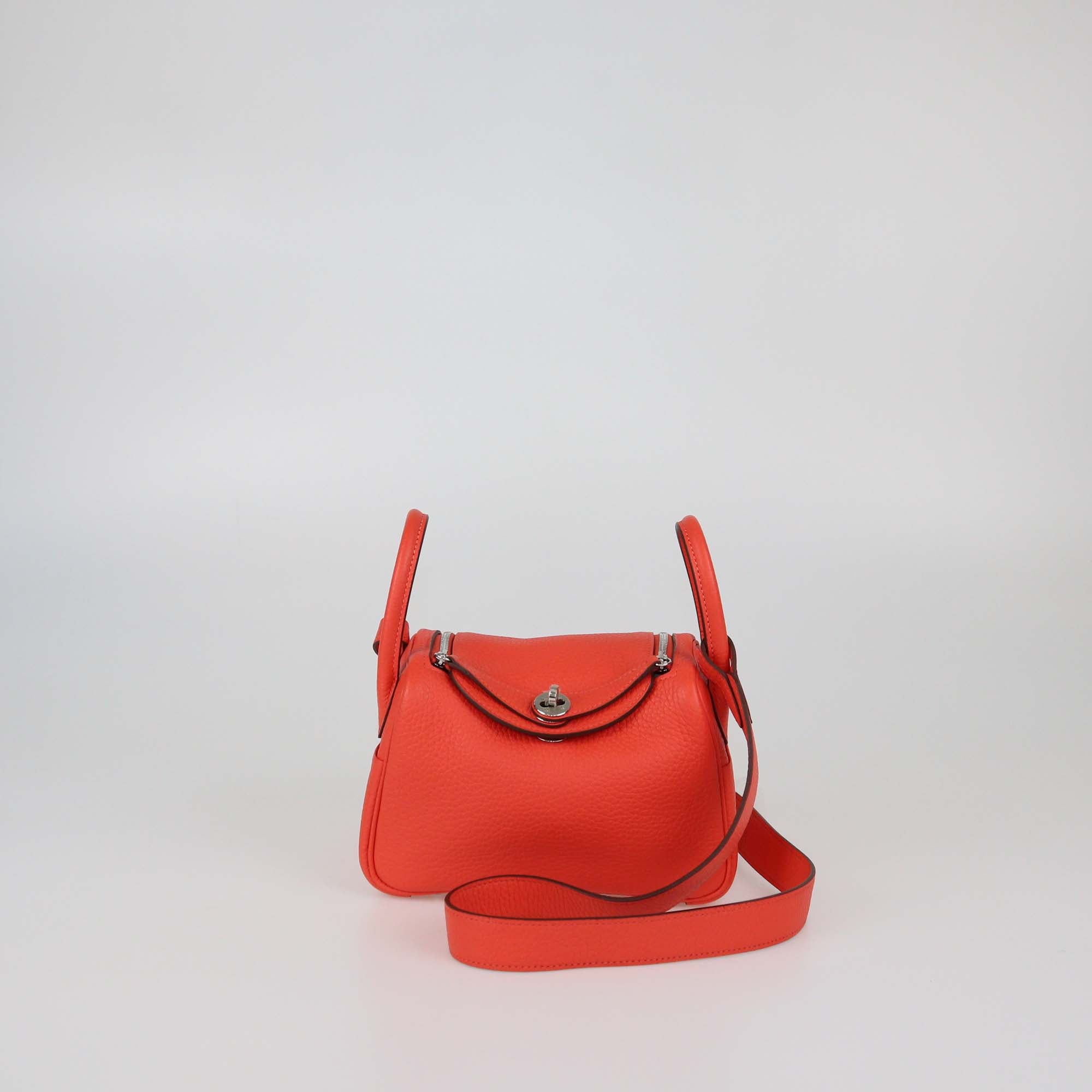 Hermes Orange Field Clemence Leather Lindy Mini II Bag