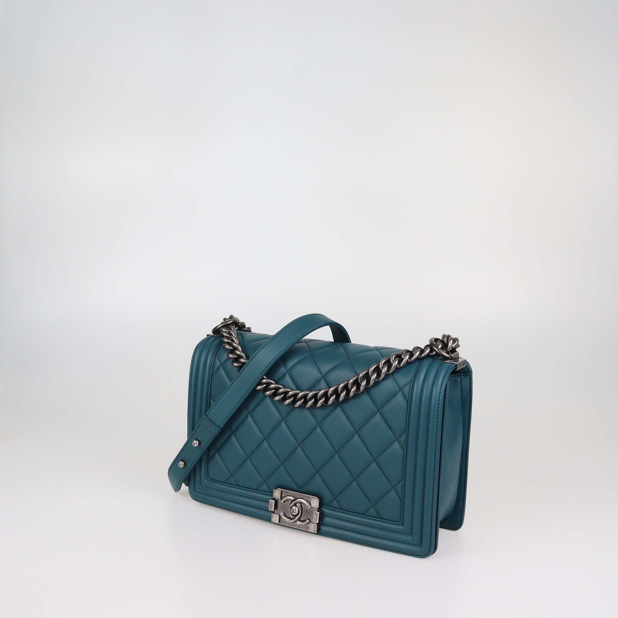 Chanel Teal Blue Quilted Leather New Medium Boy Flap Bag