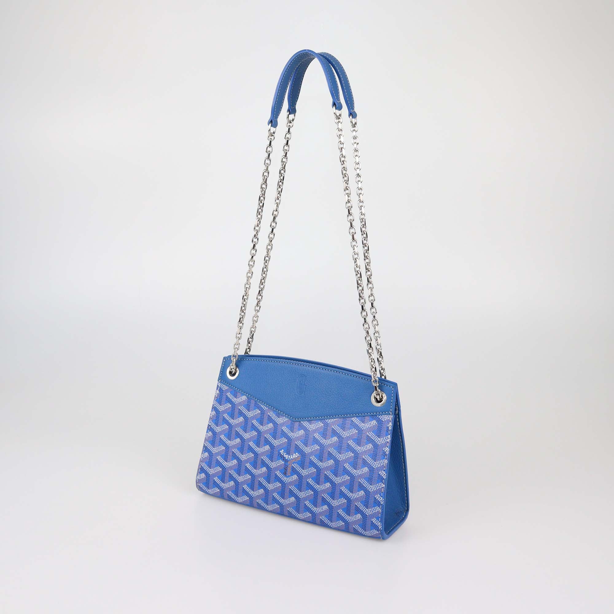 Goyard Blue Goyardine Coated Canvas Leather Rouette Structure Mini Shoulder Bag