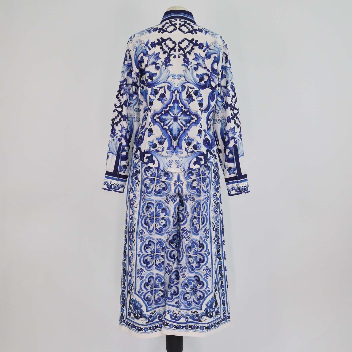 Dolce & Gabbana Multicolor Majolica Print Cotton Shirt and Crop Wide Leg Pants Set