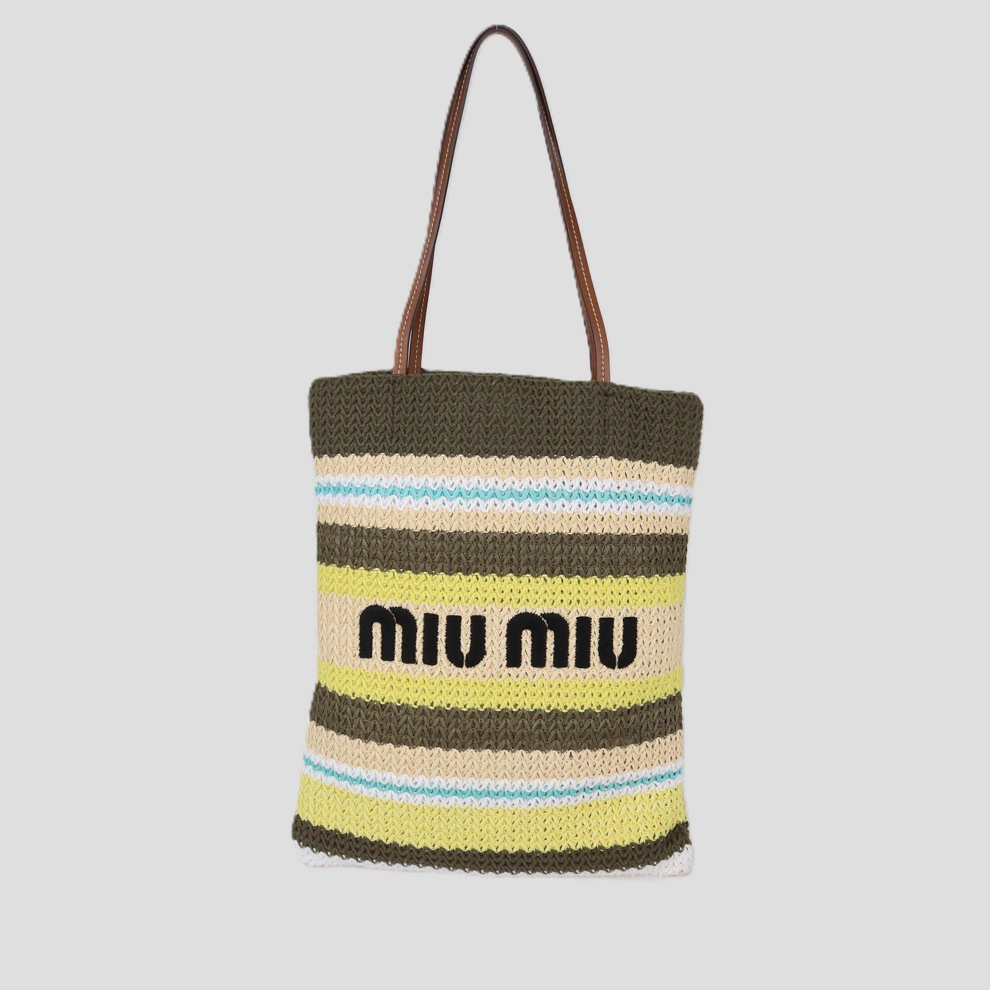 Miu Miu Multicolor Raffia-Effect Woven Tote
