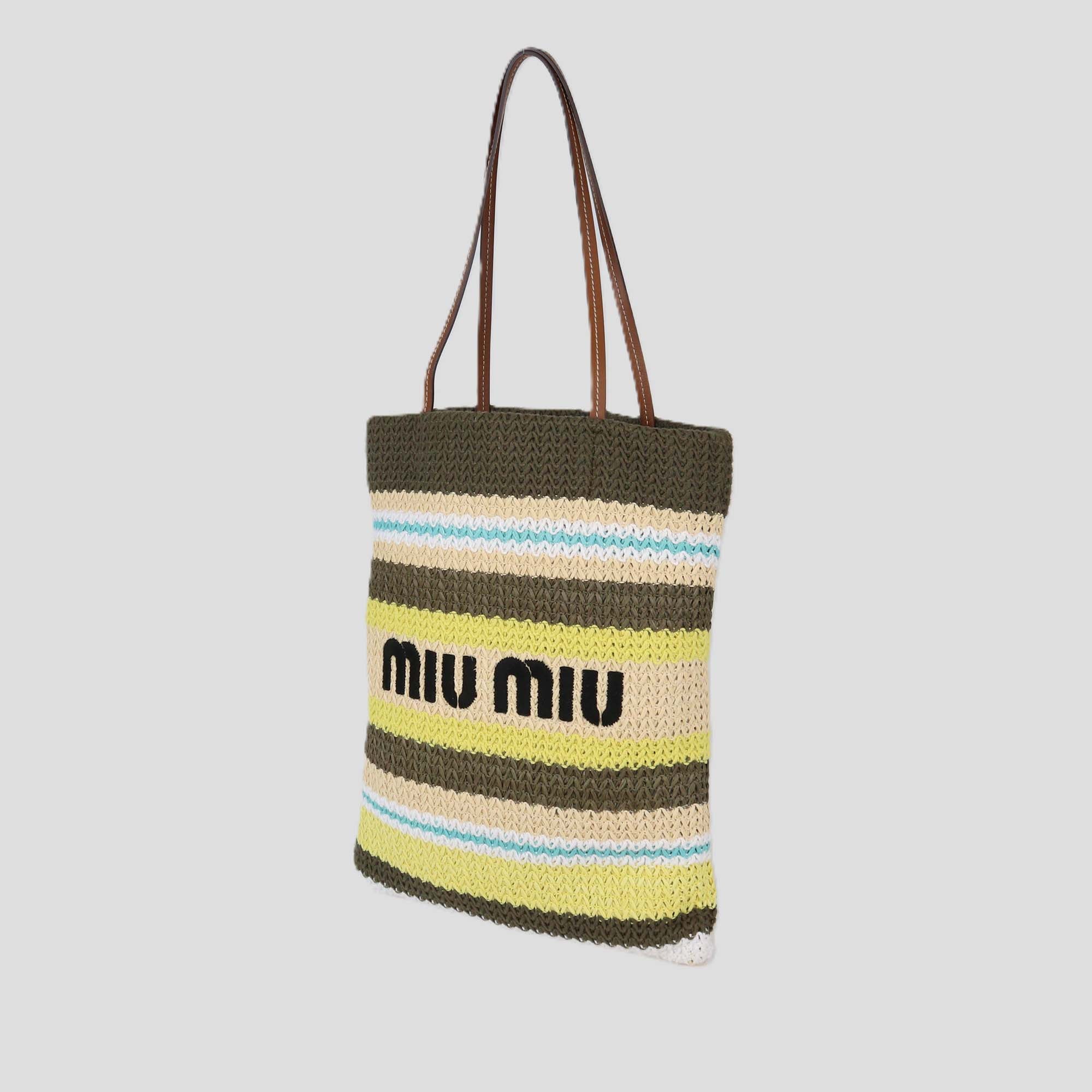 Miu Miu Multicolor Raffia-Effect Woven Tote