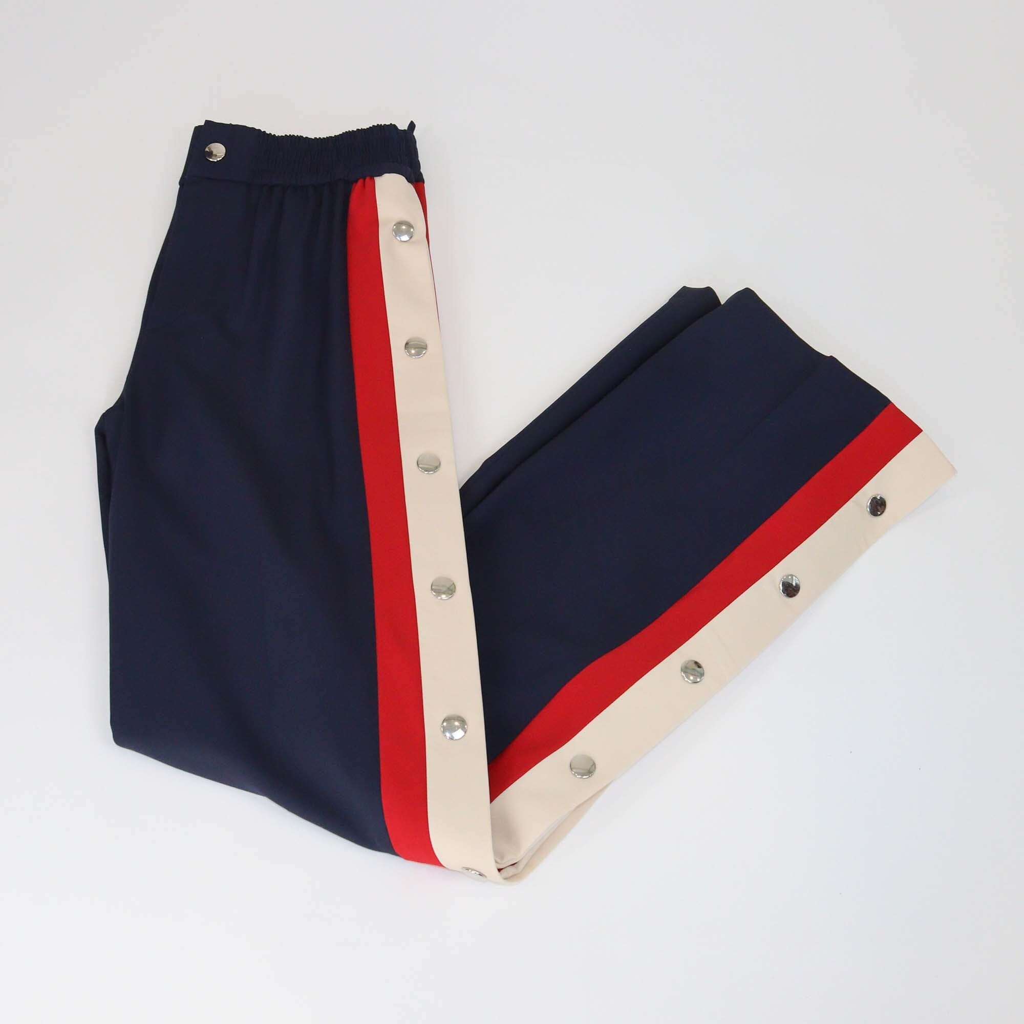 Gucci Navy Blue Striped Side Seam Snap Button Detail Sweatpants Womens Gucci
