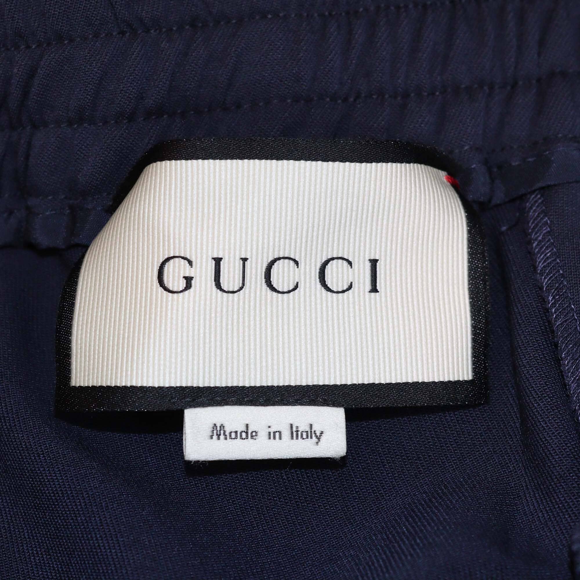 Gucci Navy Blue Striped Side Seam Snap Button Detail Sweatpants Womens Gucci