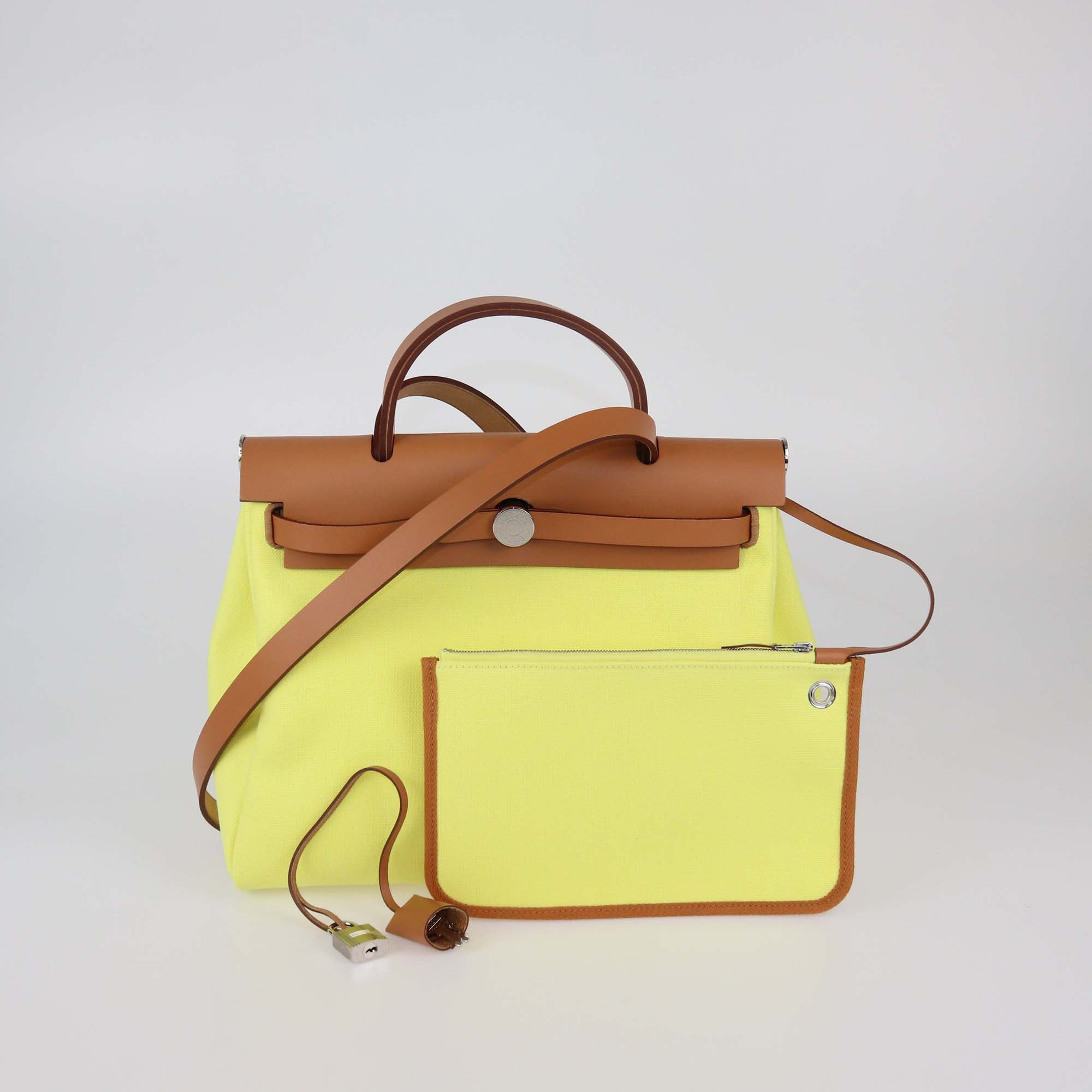 Hermes Lime/Natural Toile and Vache Hunter Herbag Zip 31 bag
