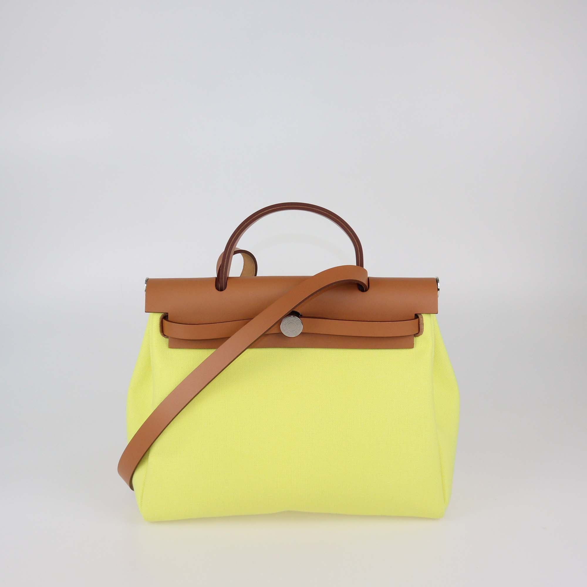 Hermes Lime/Natural Toile and Vache Hunter Herbag Zip 31 bag