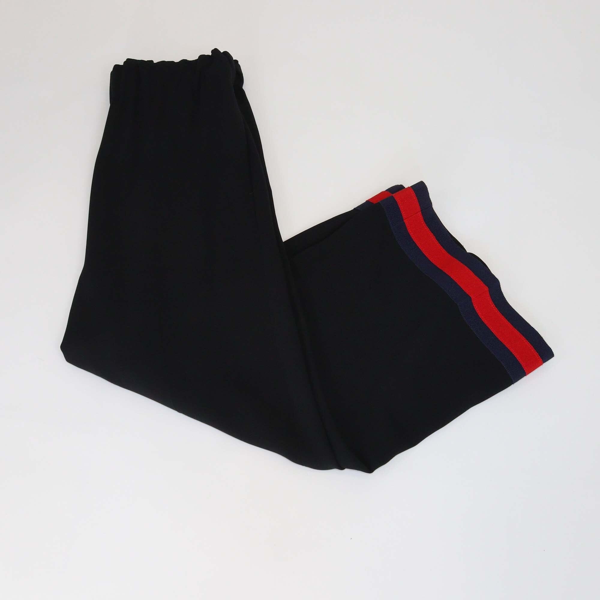 Gucci Black Web Low Rise Wide Leg Pants Womens Gucci