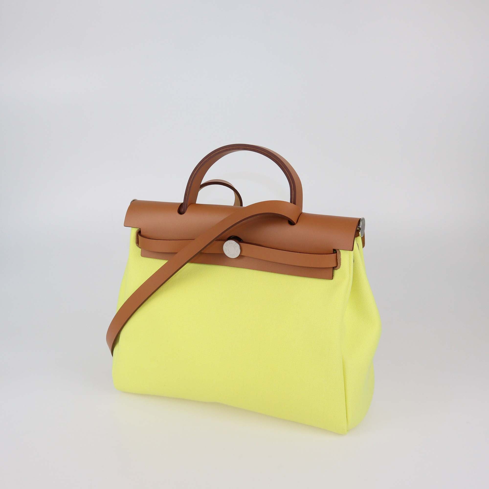 Hermes Lime/Natural Toile and Vache Hunter Herbag Zip 31 bag