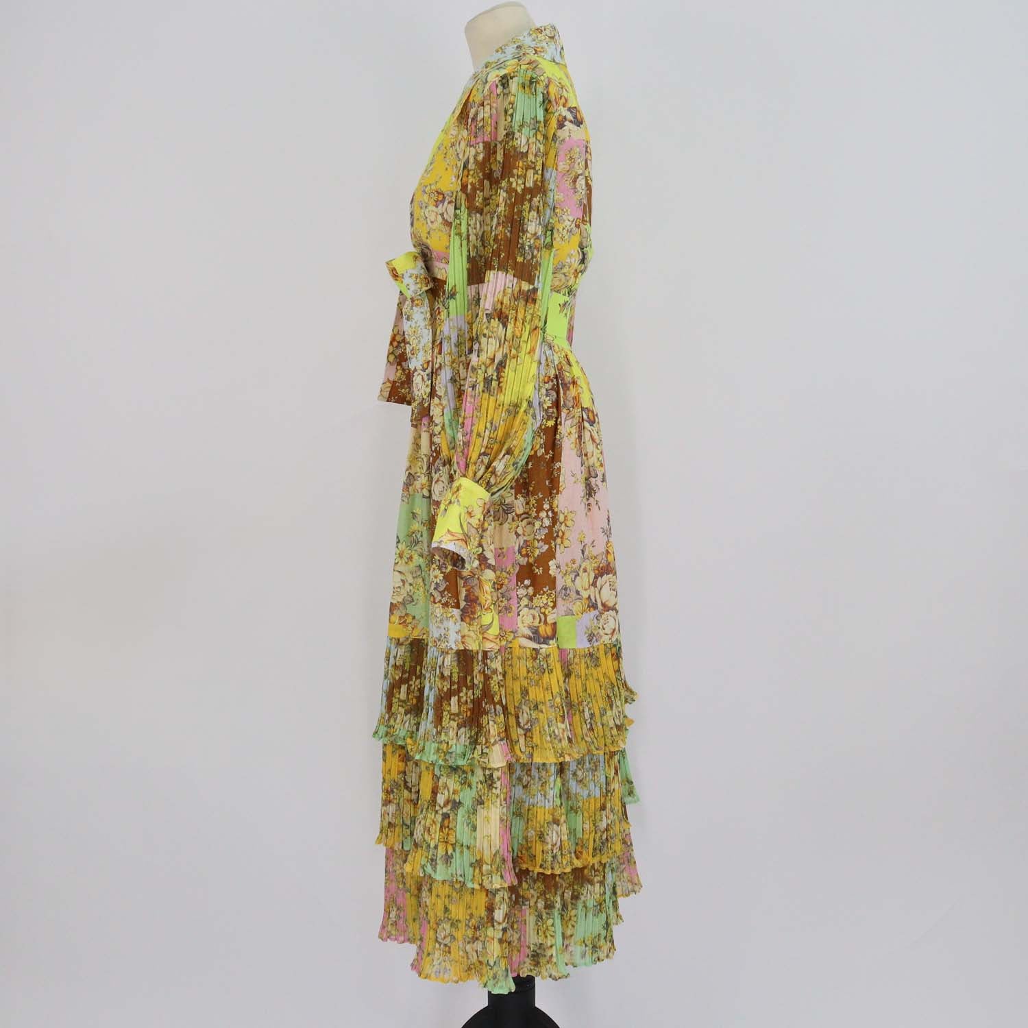 Alemais Multicolor Floral Print Crop Matilde Blouse and Pleated Layered Maxi Shirt Set