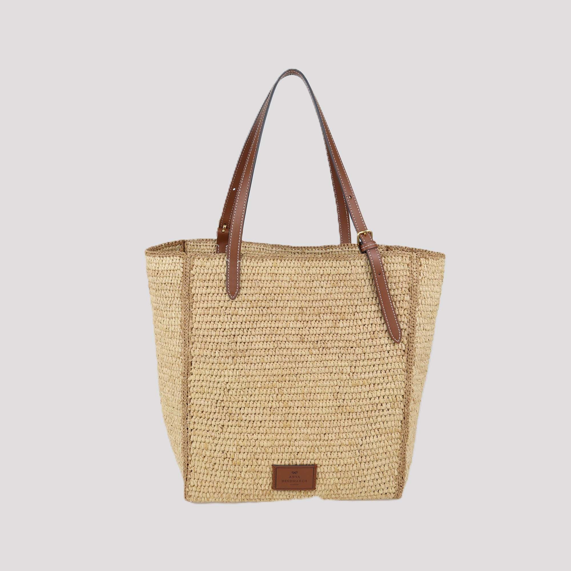 Anya Hindmarch Brown/Natural Raffia Small Eyes N/S Tote