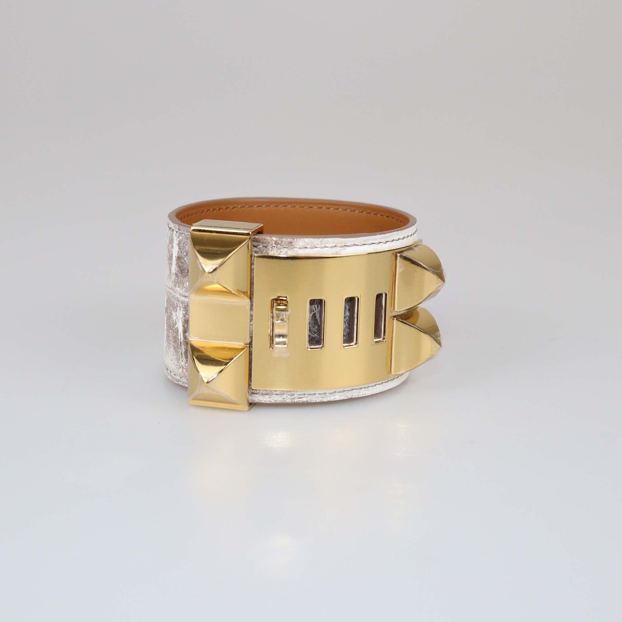 Hermes Blanc White Himalaya Croc Matte Niloticus Collier De Chain Bracelet Womens Hermes