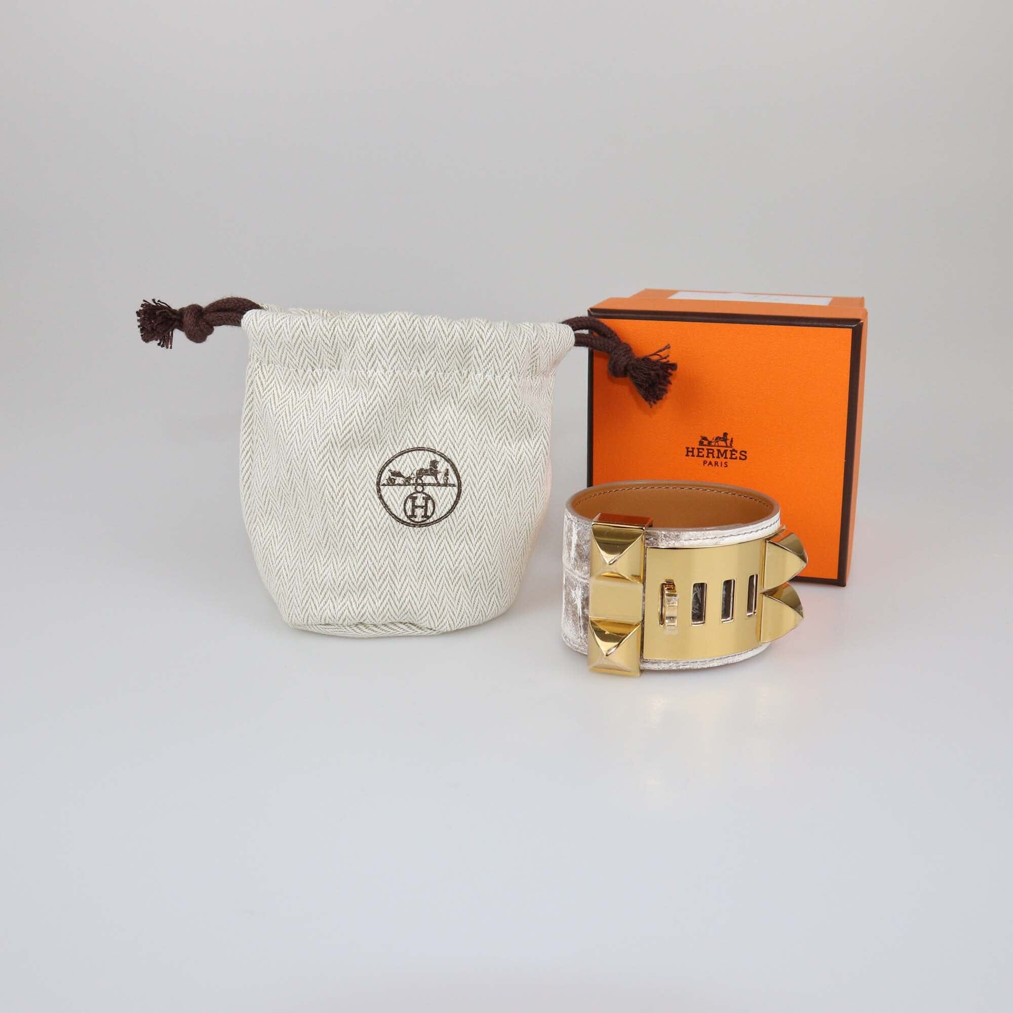 Hermes Blanc White Himalaya Croc Matte Niloticus Collier De Chain Bracelet Womens Hermes