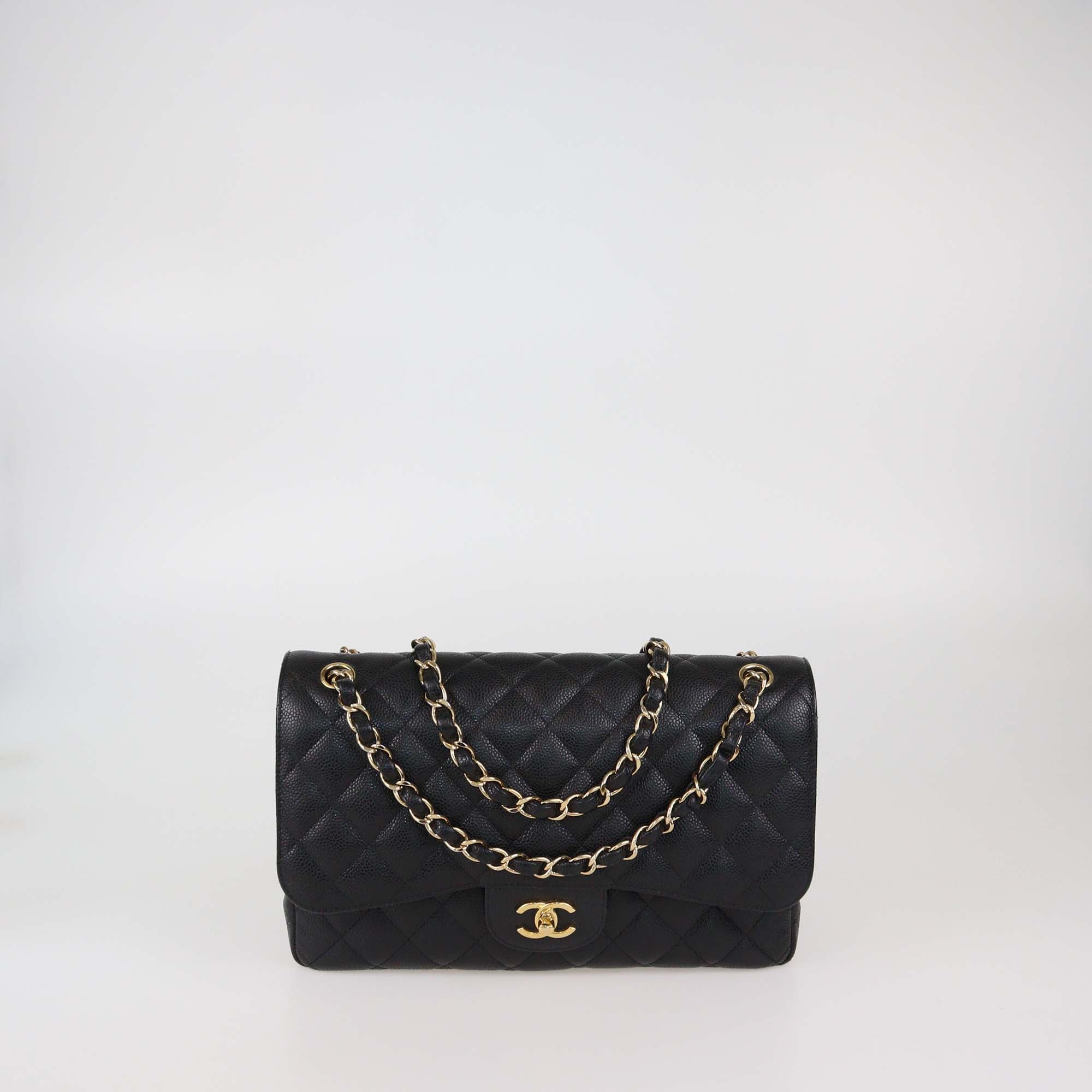 Chanel Black Quilted Caviar Leather Jumbo Classic Double Flap Bag