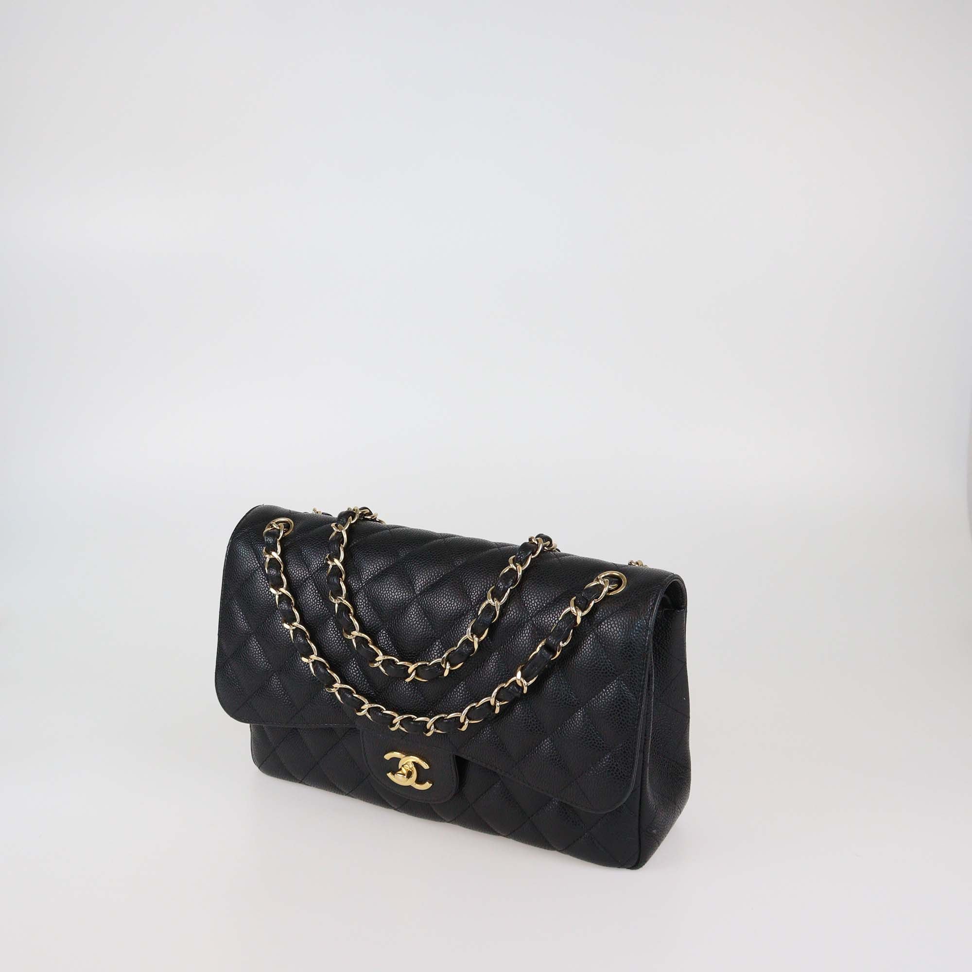 Chanel Black Quilted Caviar Leather Jumbo Classic Double Flap Bag