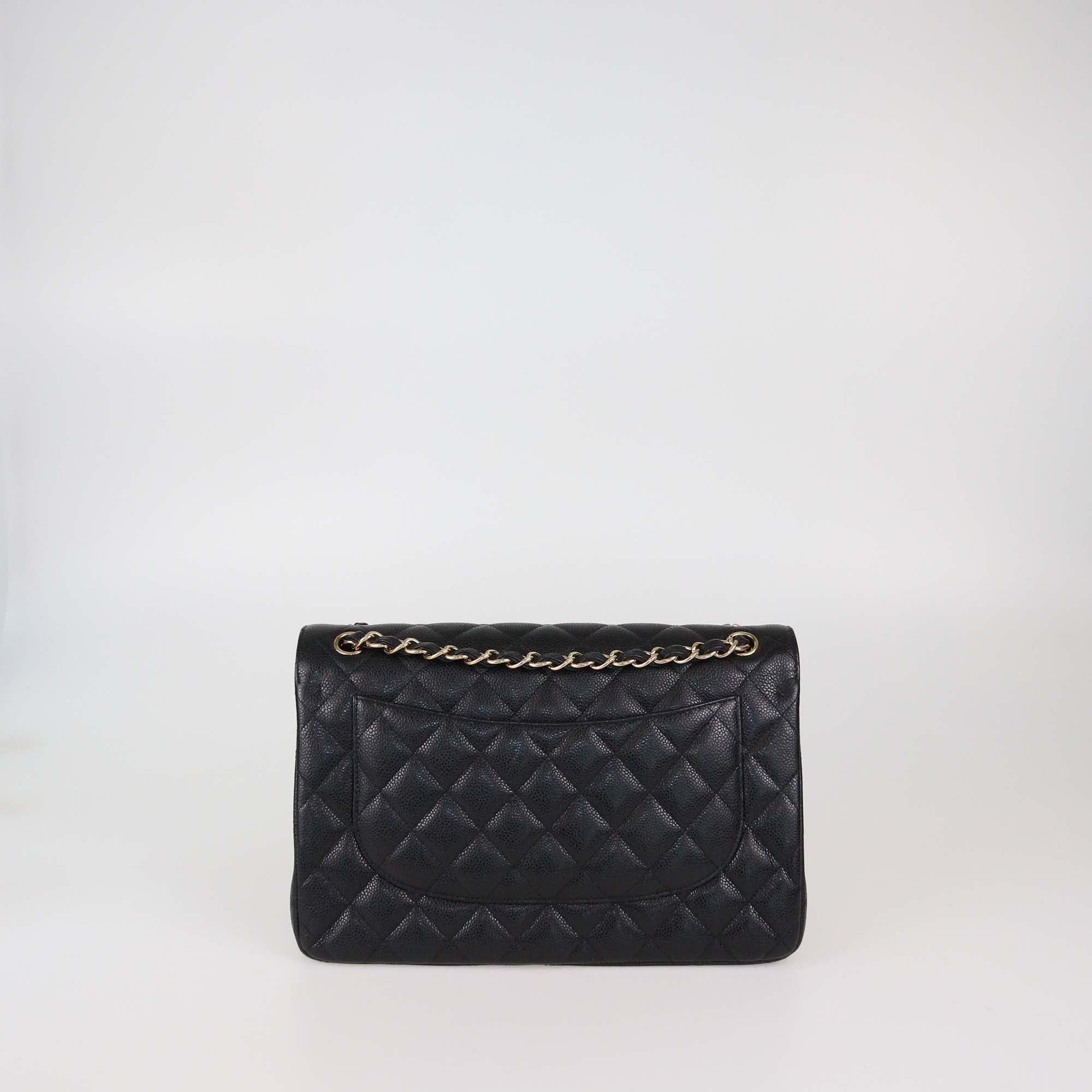 Chanel Black Quilted Caviar Leather Jumbo Classic Double Flap Bag
