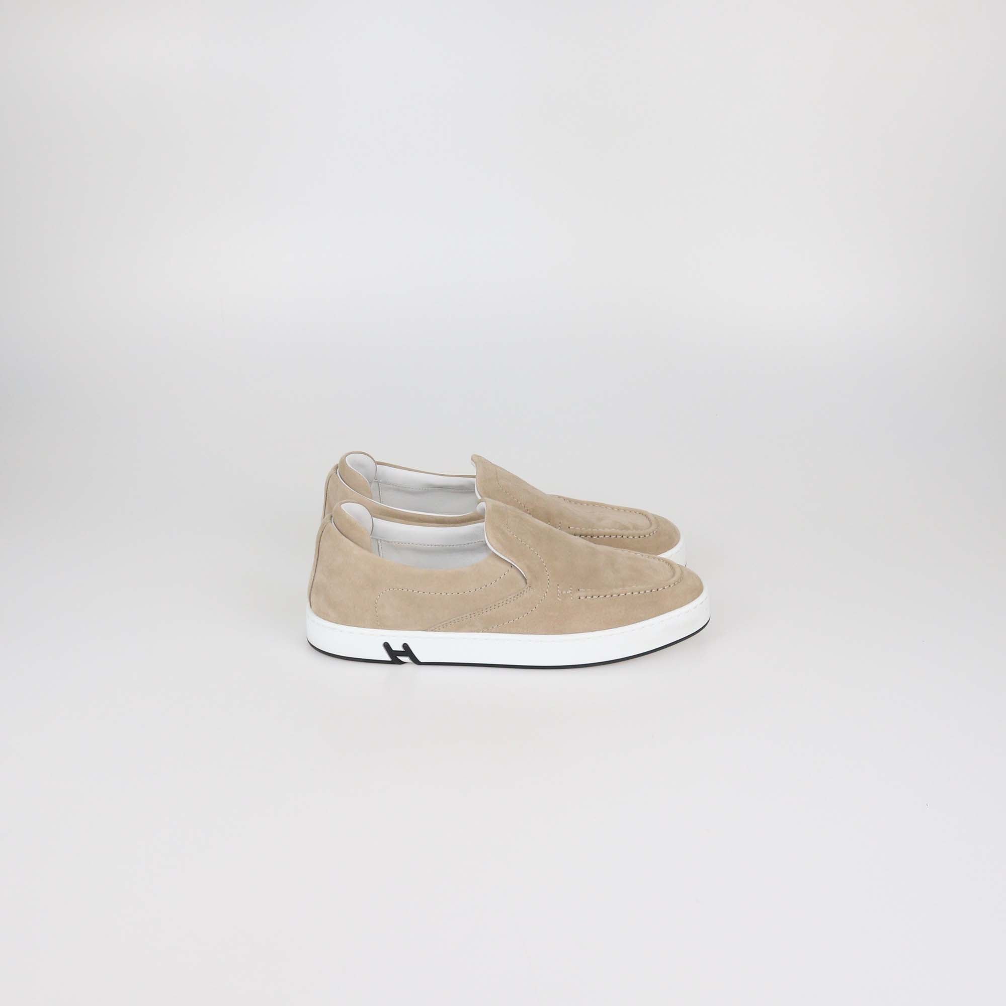 Hermes Beige Caramel Suede Kiddy Slip On Sneakers