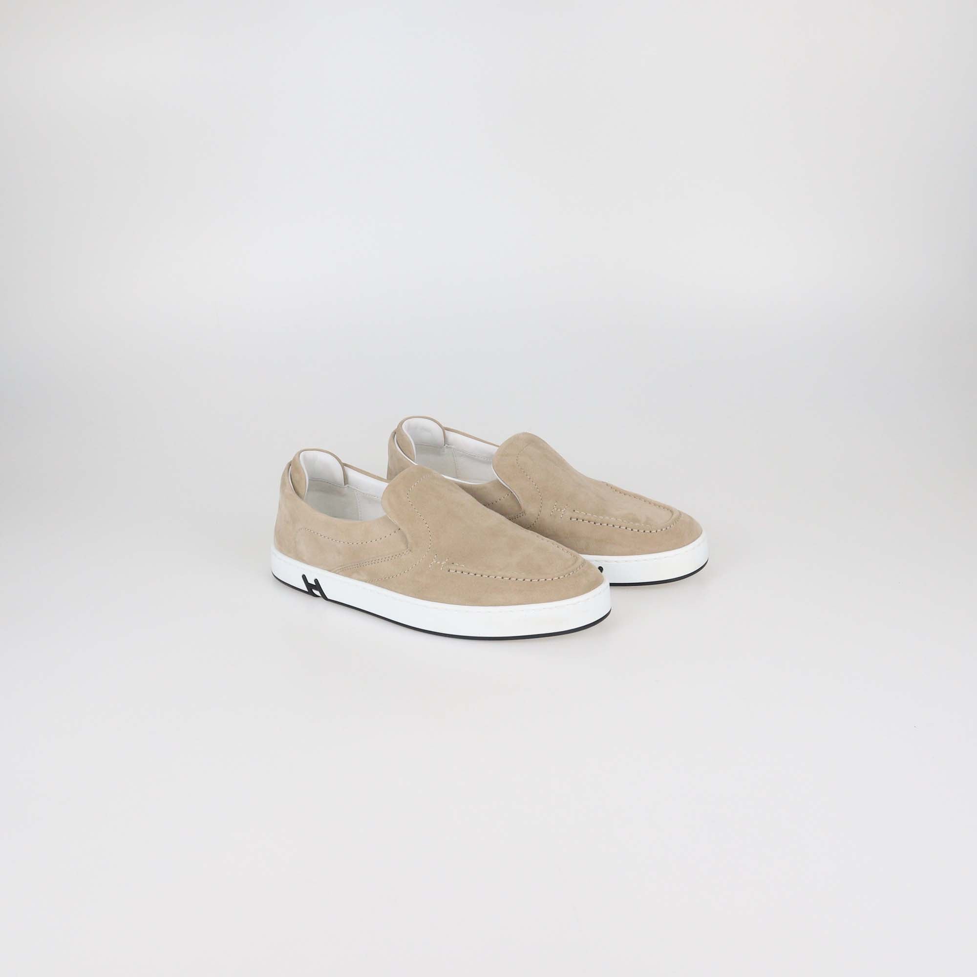 Hermes Beige Caramel Suede Kiddy Slip On Sneakers