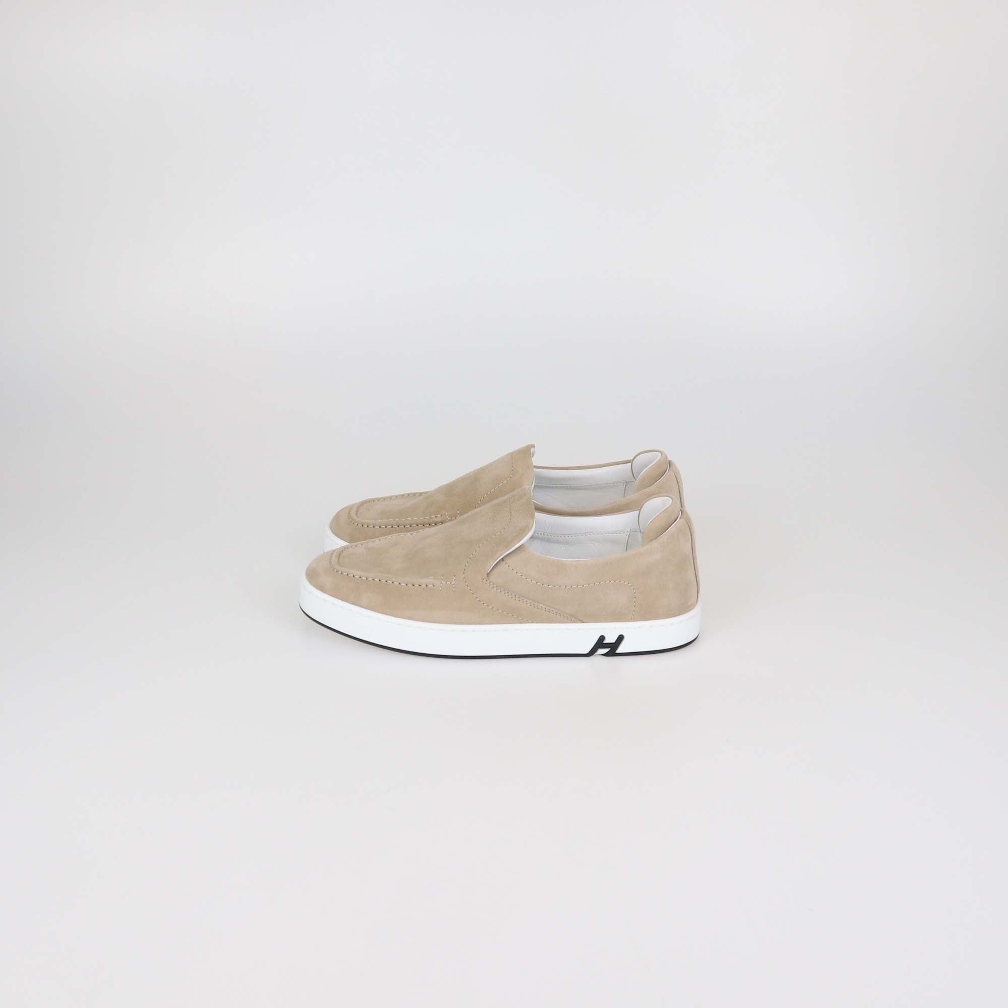 Hermes Beige Caramel Suede Kiddy Slip On Sneakers