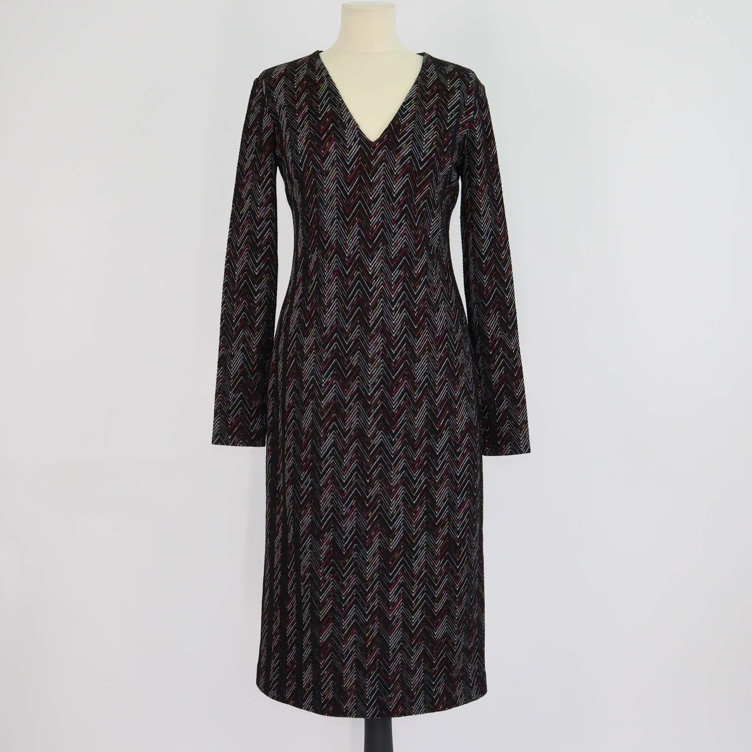 Missoni Multicolor Wool Knit Zig Zag V-Neck Sheath Dress