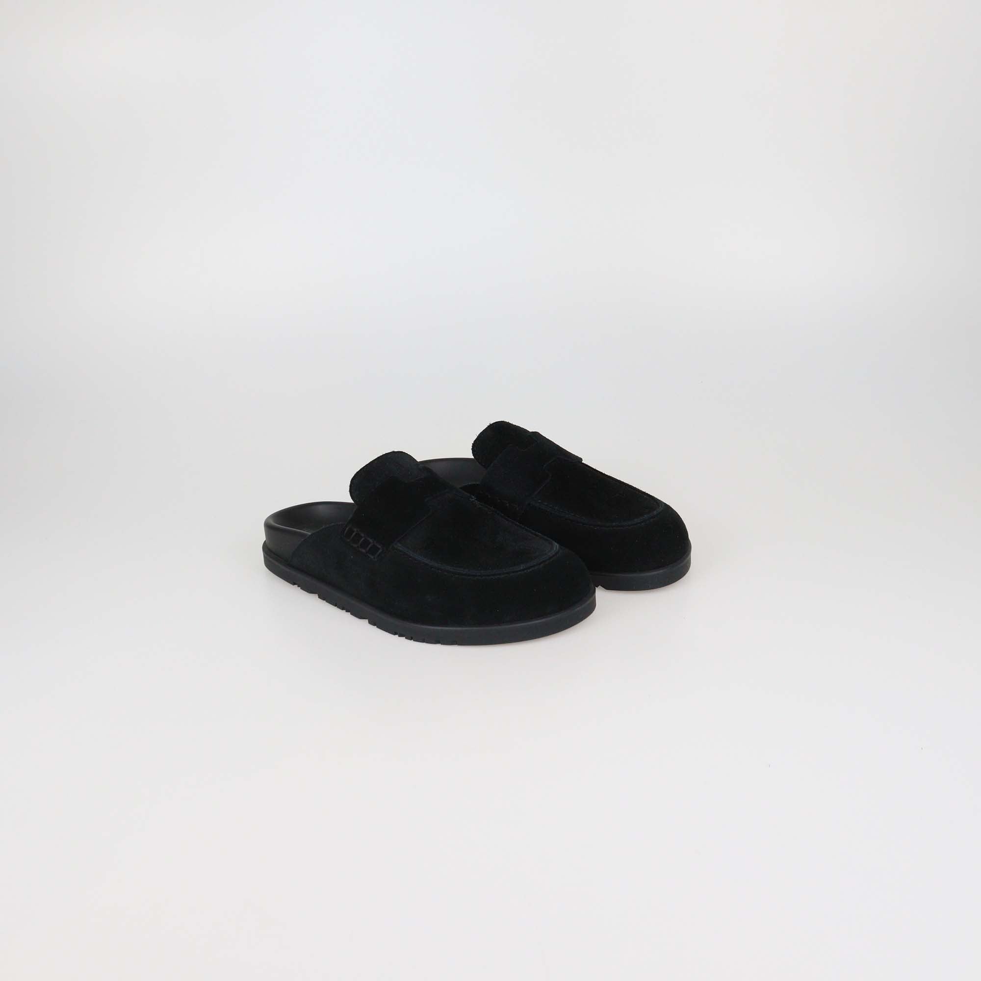 Hermes Black Suede Go Mules