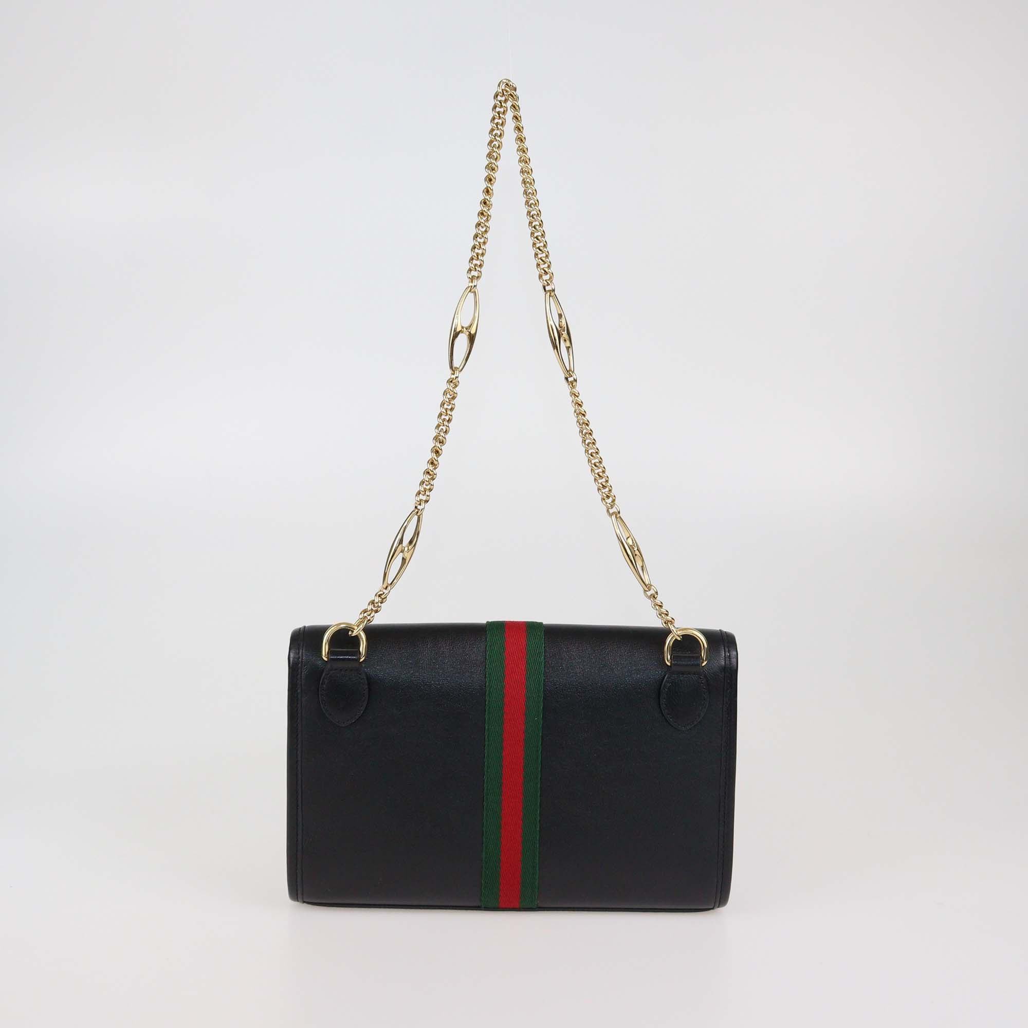 Gucci Black Leather Small Web Rajah Chain Shoulder Bag