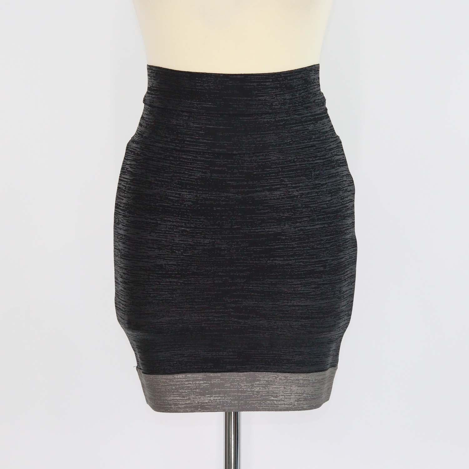 Herve Leger Black/Grey Rayon Stretch Mini Skirt