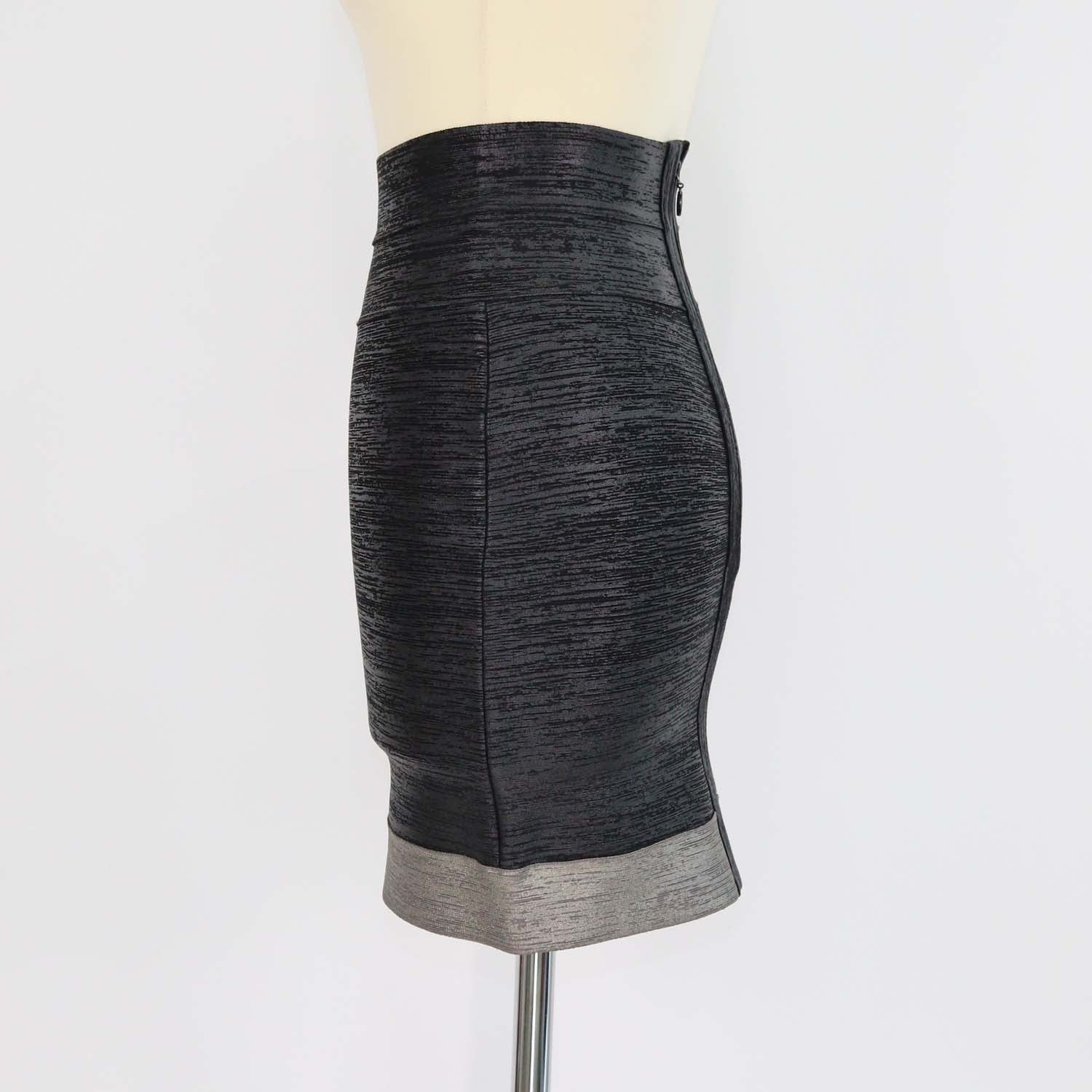 Herve Leger Black/Grey Rayon Stretch Mini Skirt