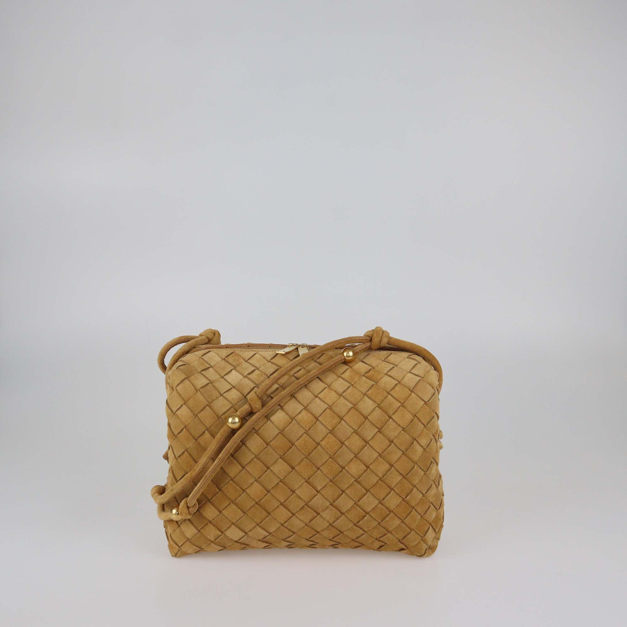 Bottega Veneta Tan Intrecciato Suede Medium Loop Camera Bag