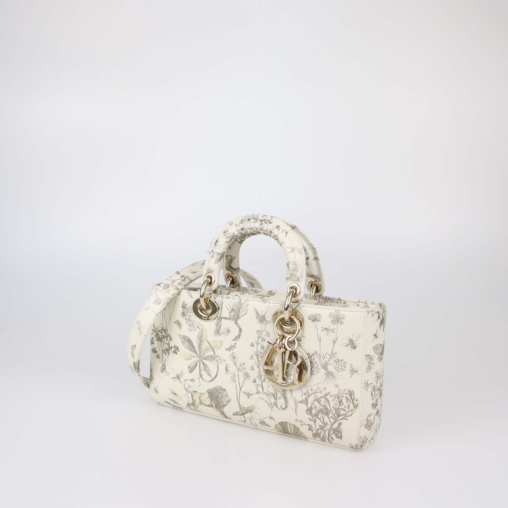 Christian Dior Off White Leather Medium Cabinet De Curiosites Lady D-Joy Tote