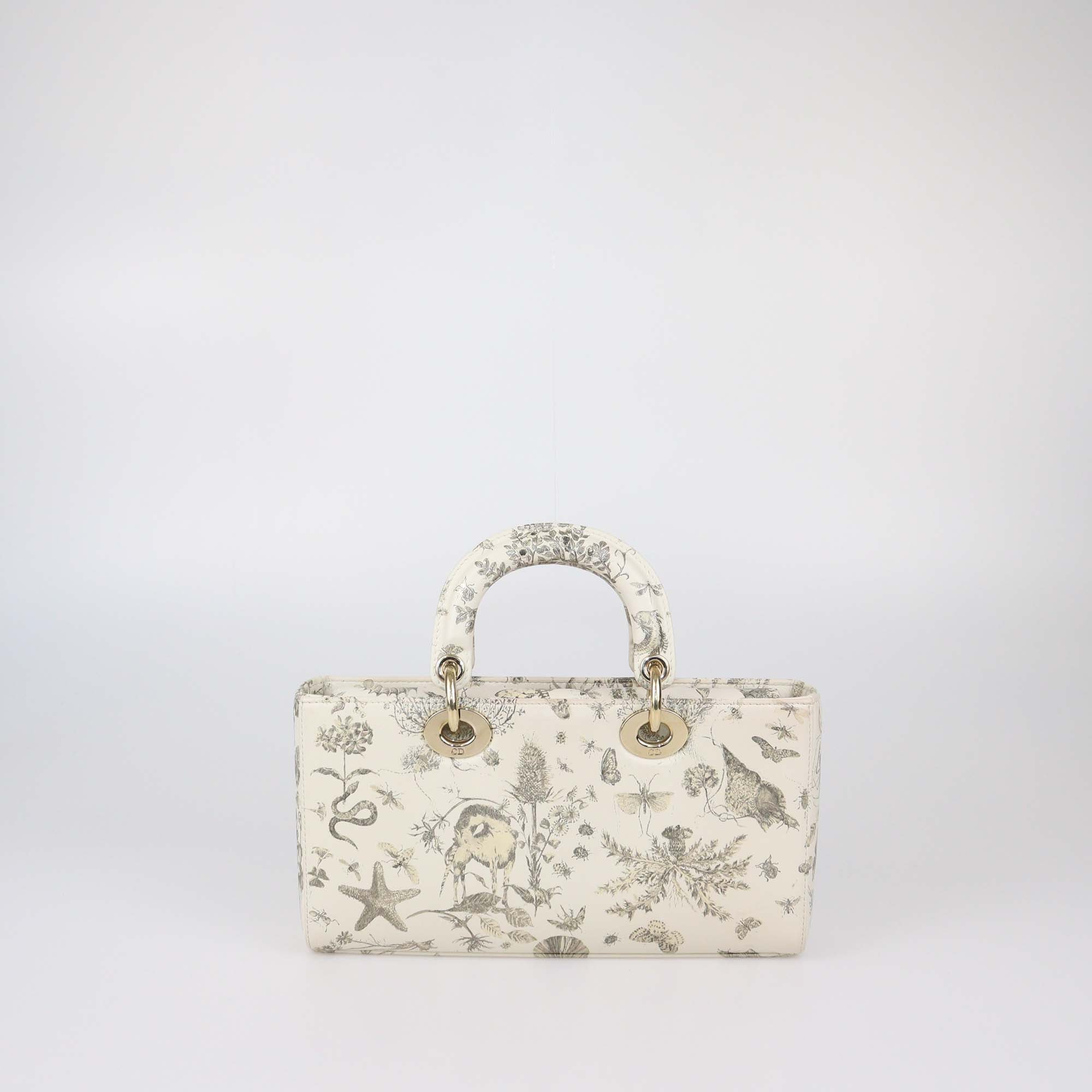 Christian Dior Off White Leather Medium Cabinet De Curiosites Lady D-Joy Tote