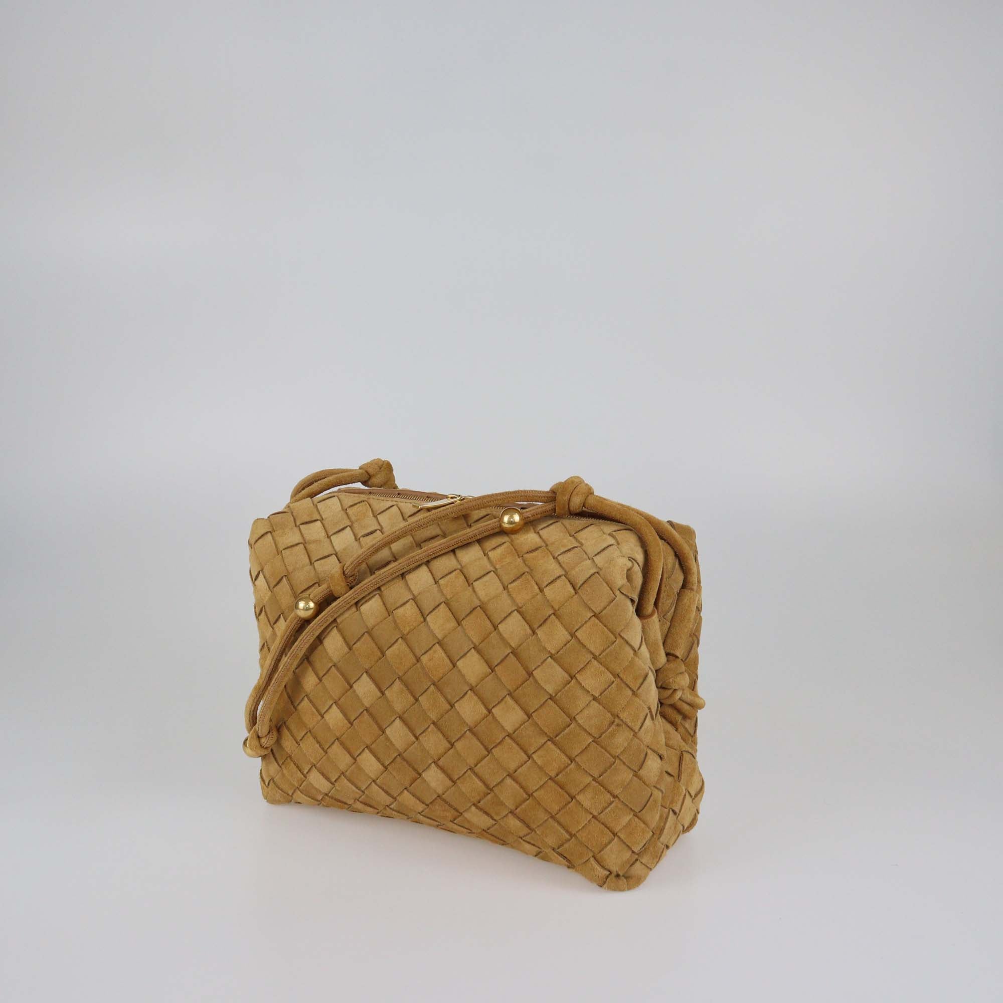 Bottega Veneta Tan Intrecciato Suede Medium Loop Camera Bag